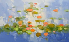 Lilies Pond, Floral, Impressionism, Original oil Painting, Ready to Hang