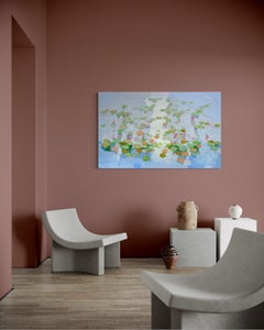 Lilies Pond Floral Original oil Painting, Ready to Hang