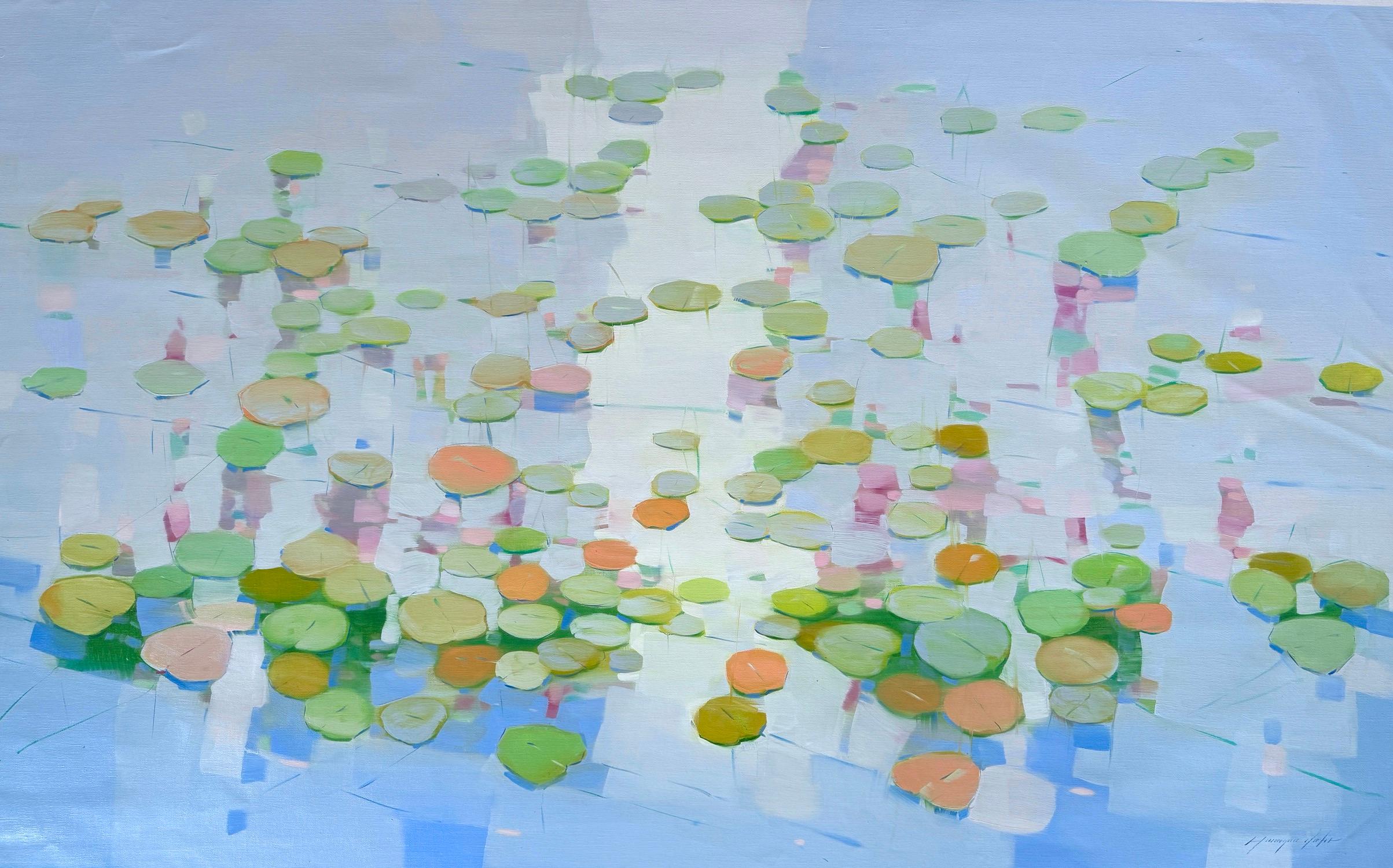 Vahe Yeremyan Landscape Painting – Lilien Teich Floral Original Ölgemälde, hängefertig