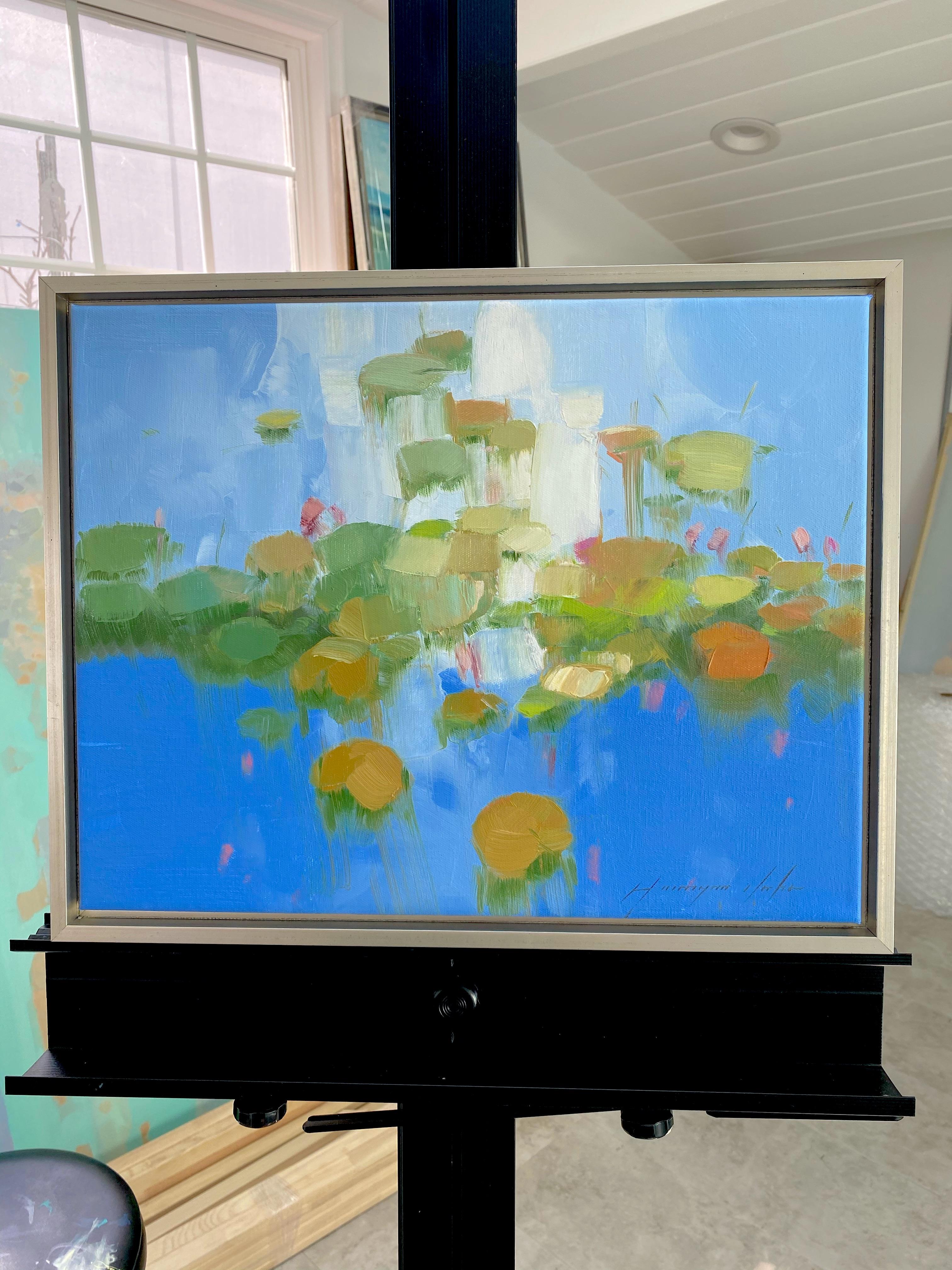 Lilien-Teich, Original-Ölgemälde, hängefertig – Painting von Vahe Yeremyan