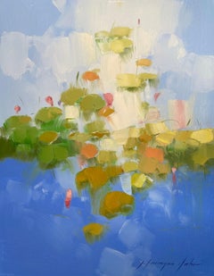 Lilies Pond, floral Original oil Painting, Ready to Hang