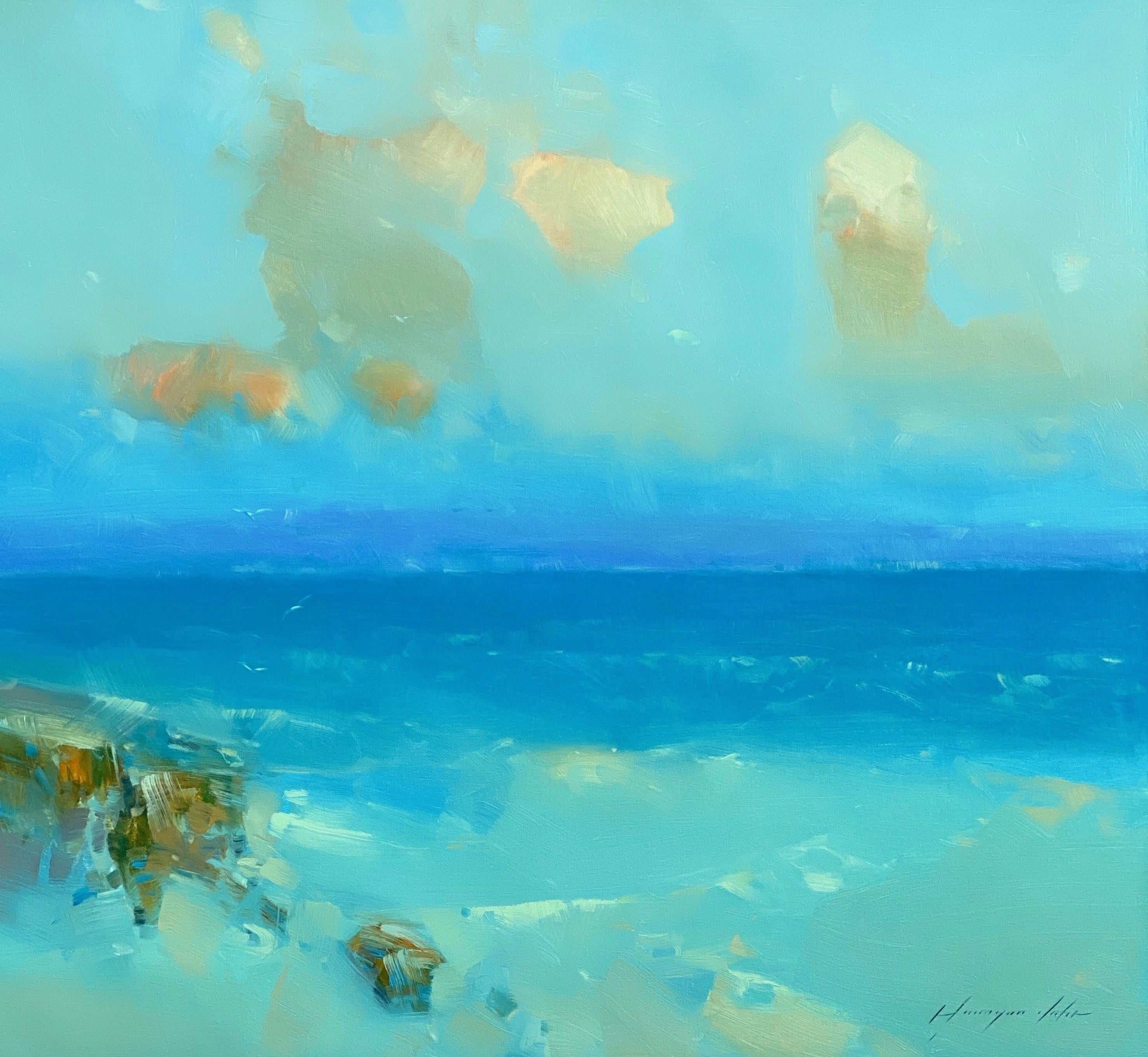Vahe Yeremyan Landscape Painting - Marble Ocean, Original oil Painting, Ready to Hang