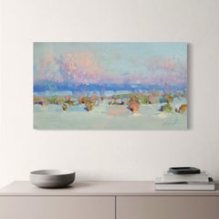 Marble Snow Landscape Original oil Painting, Ready to Hang