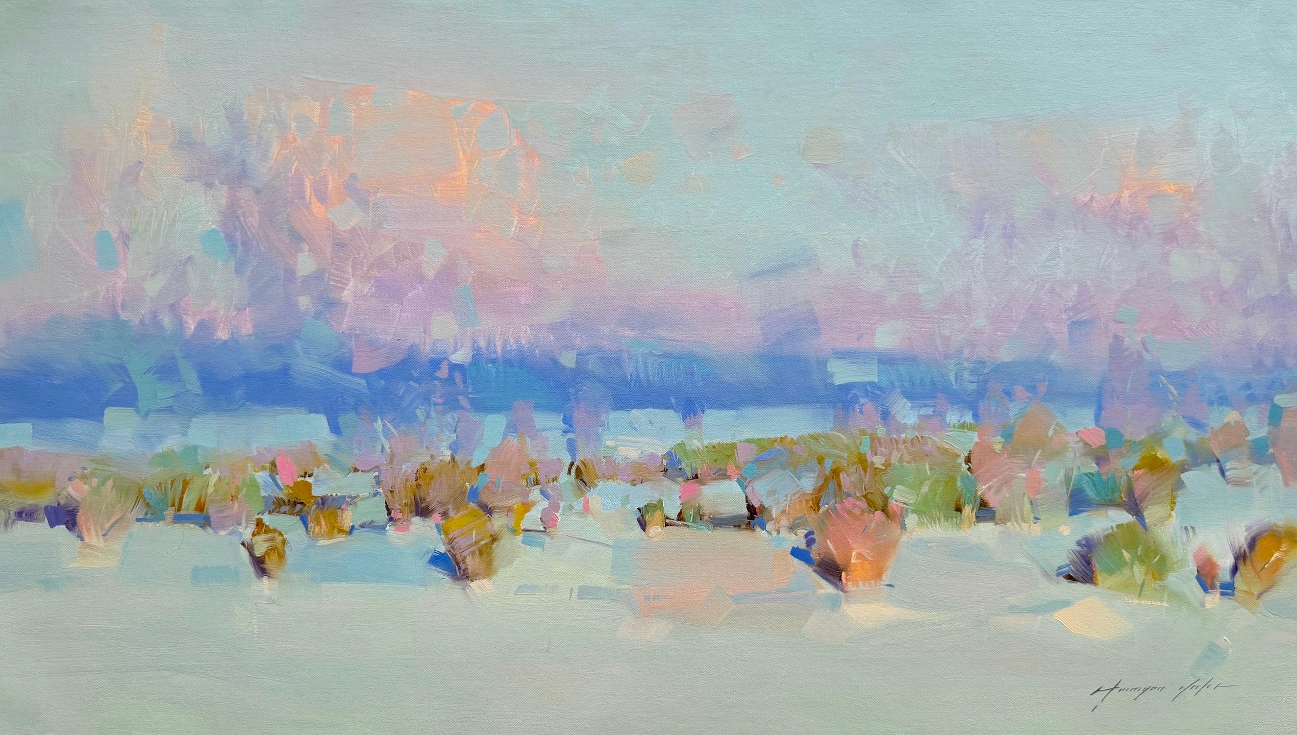 Marble Snow Landscape Original oil Painting, Ready to Hang