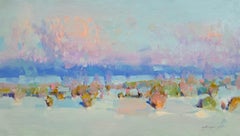 Marble Snow Landscape Original oil Painting, Ready to Hang