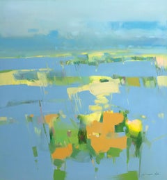 Meadow Breeze, Abstract Landscape Original Oil Painting, Handmade artwork