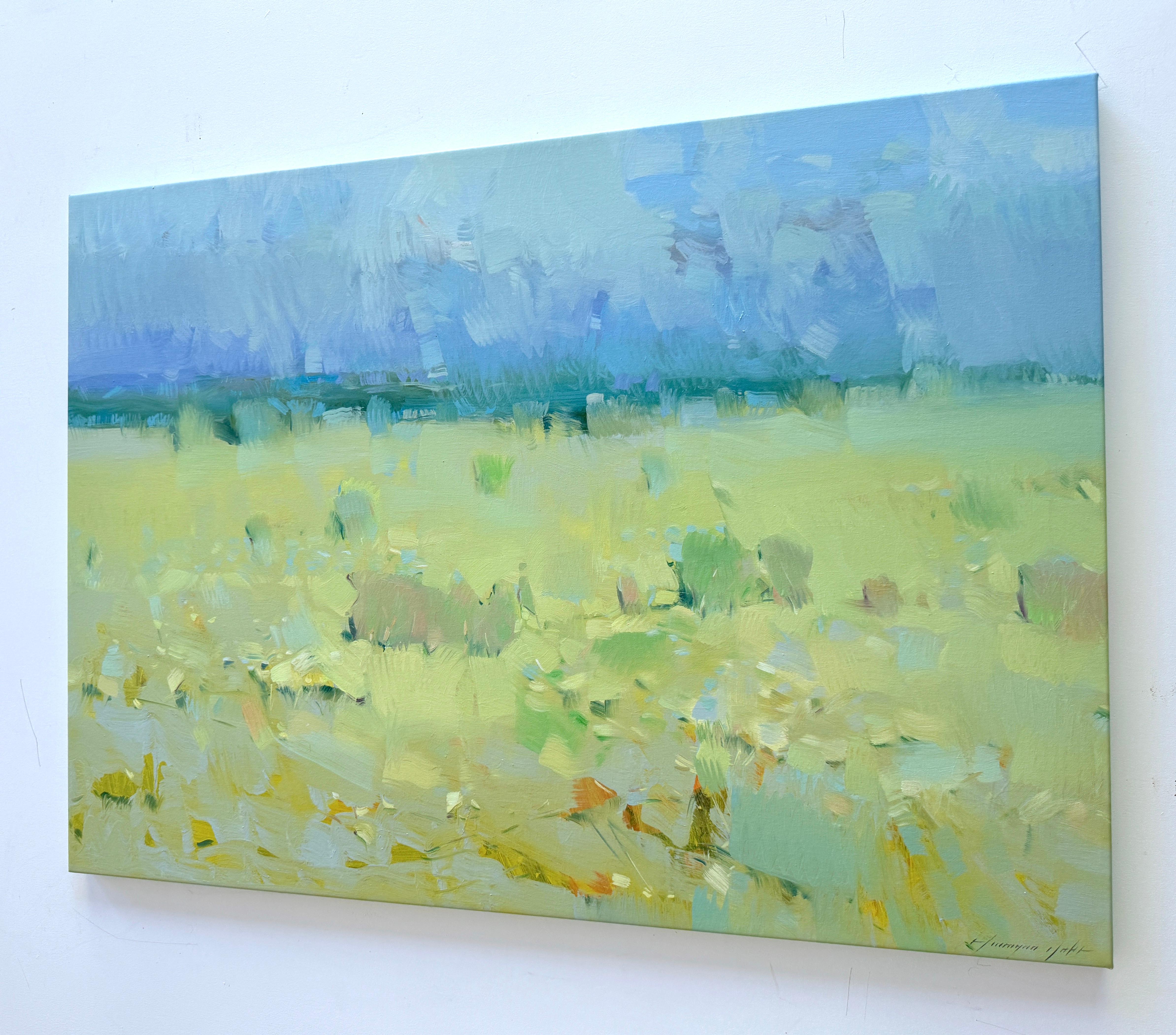 Prato, Paesaggio Impressionismo Pittura ad olio originale, pronta da appendere in vendita 1