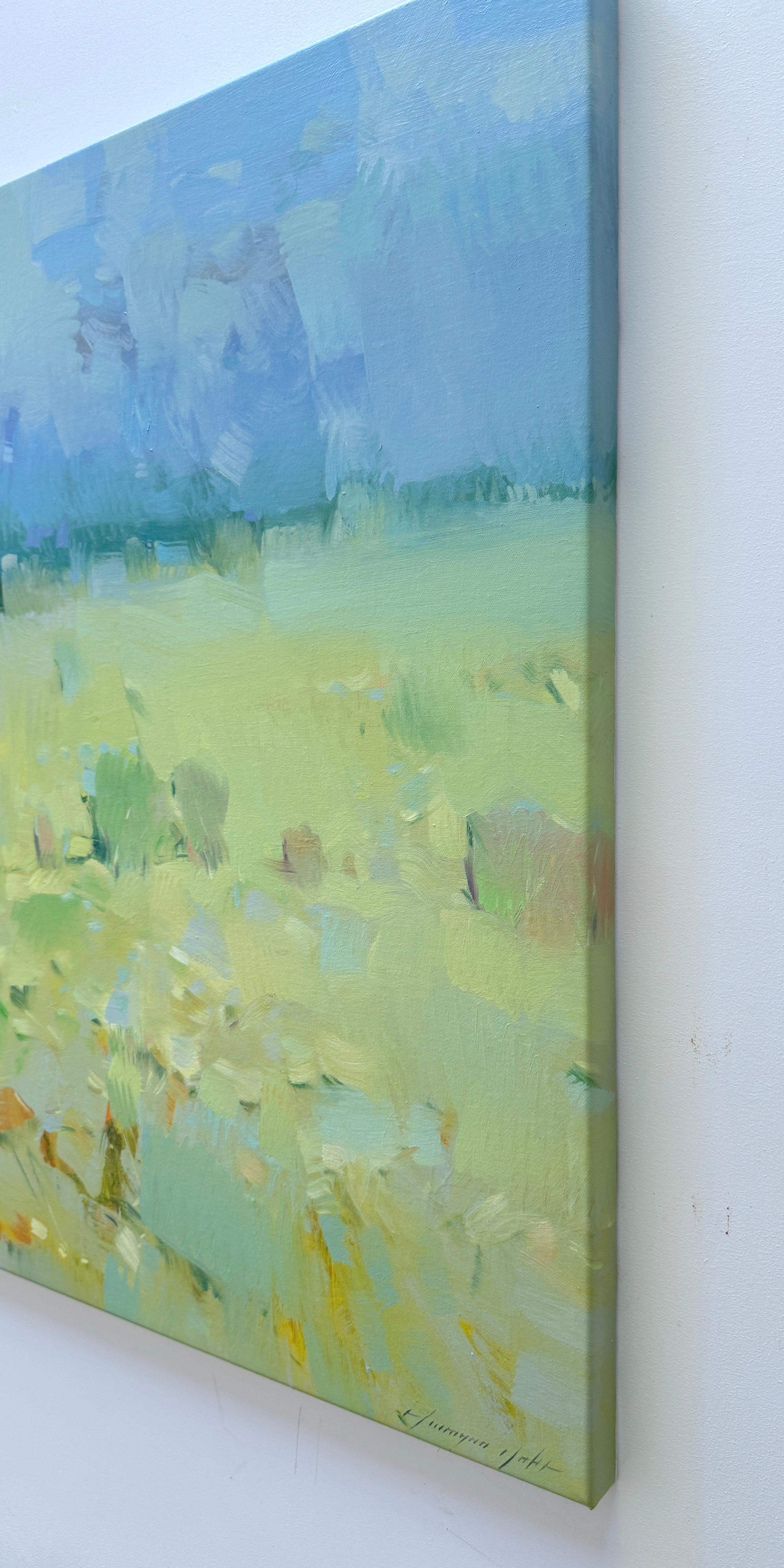 Prato, Paesaggio Impressionismo Pittura ad olio originale, pronta da appendere in vendita 2