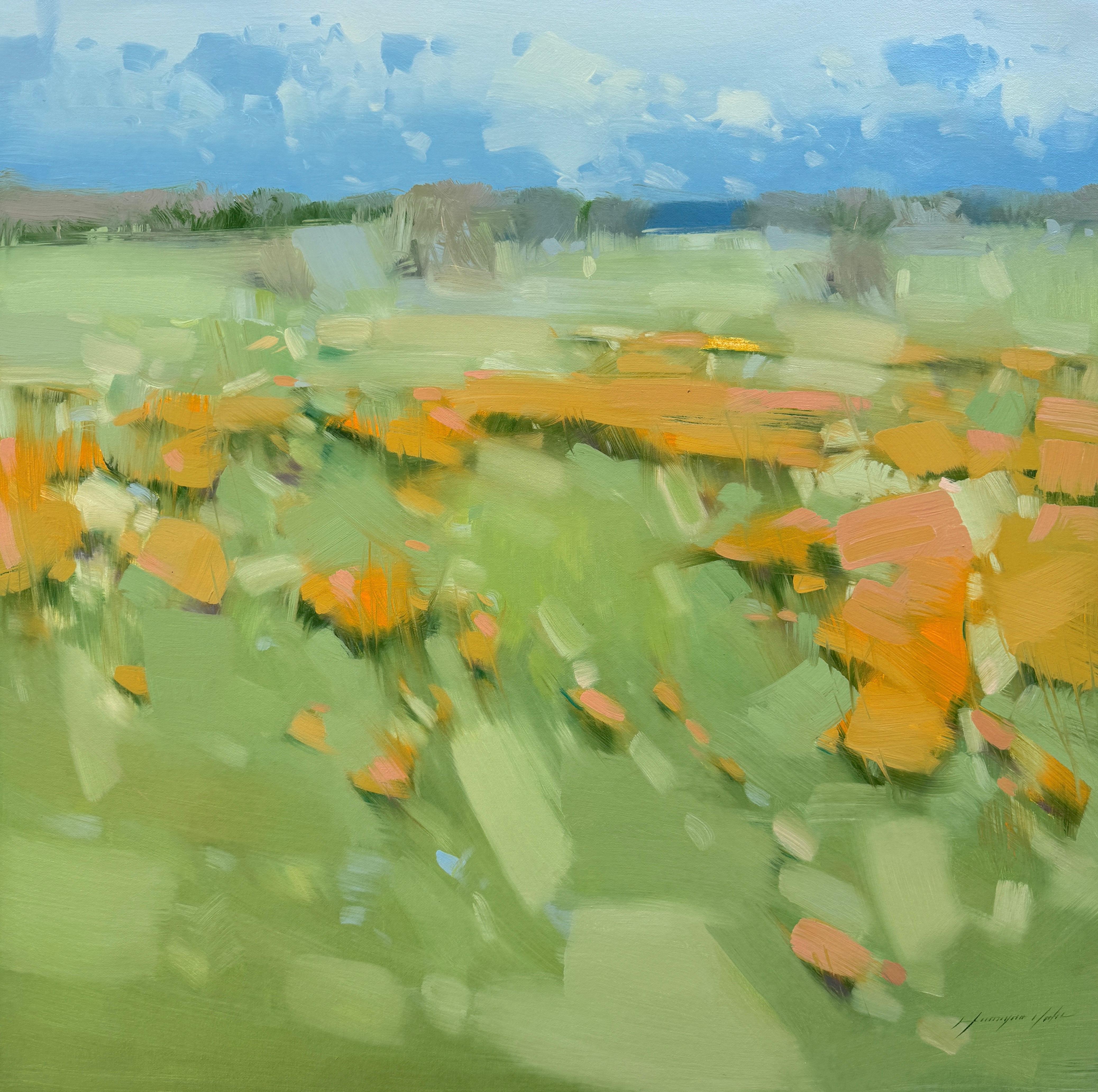 Vahe Yeremyan Landscape Painting – Meadow, Landschaft, Original-Ölgemälde, fertig zum Hängen, Impressionismus