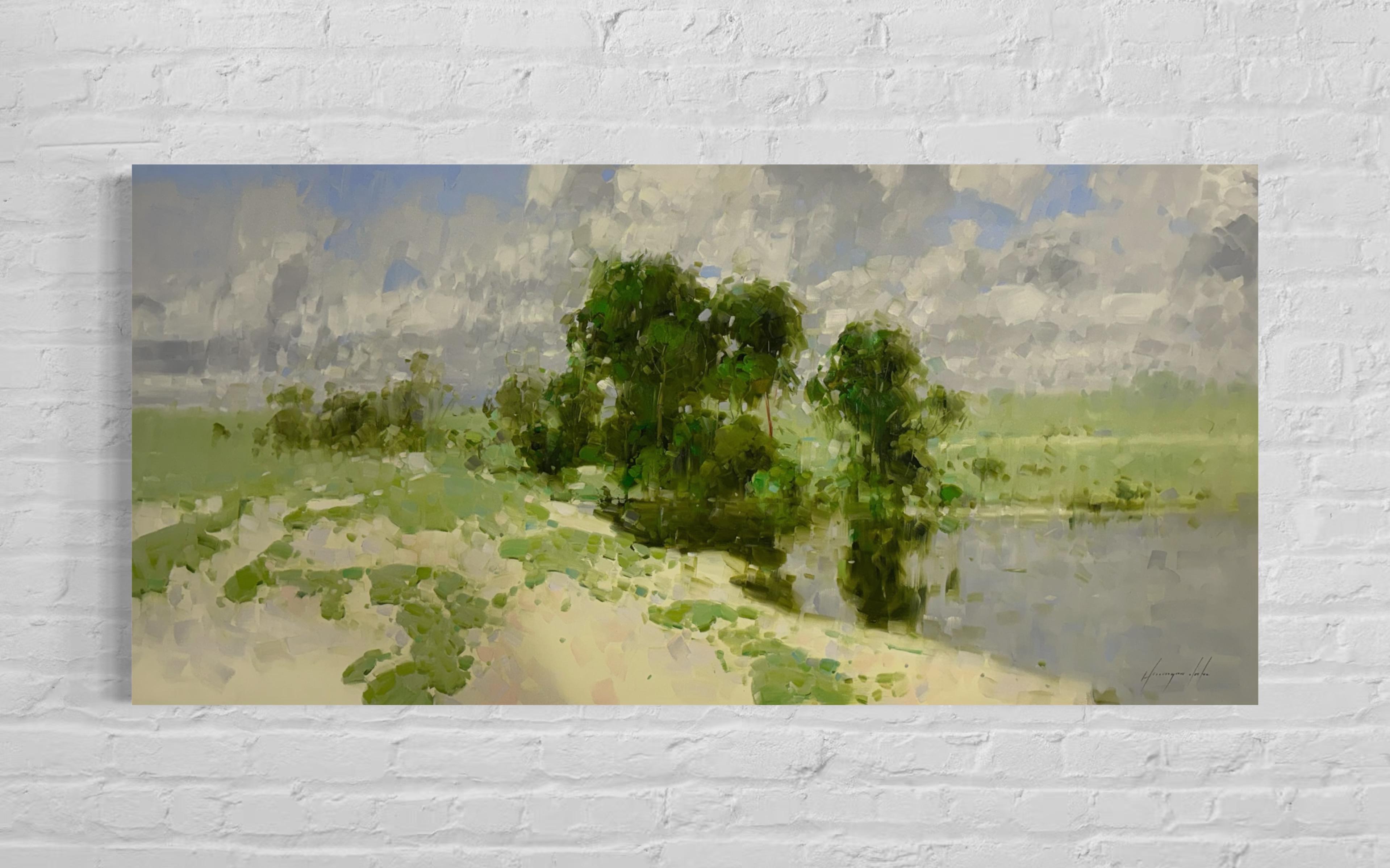 Pradera, Paisaje Día de Verano, Pintura al Óleo Original, Lista para Colgar - Painting Impresionista de Vahe Yeremyan