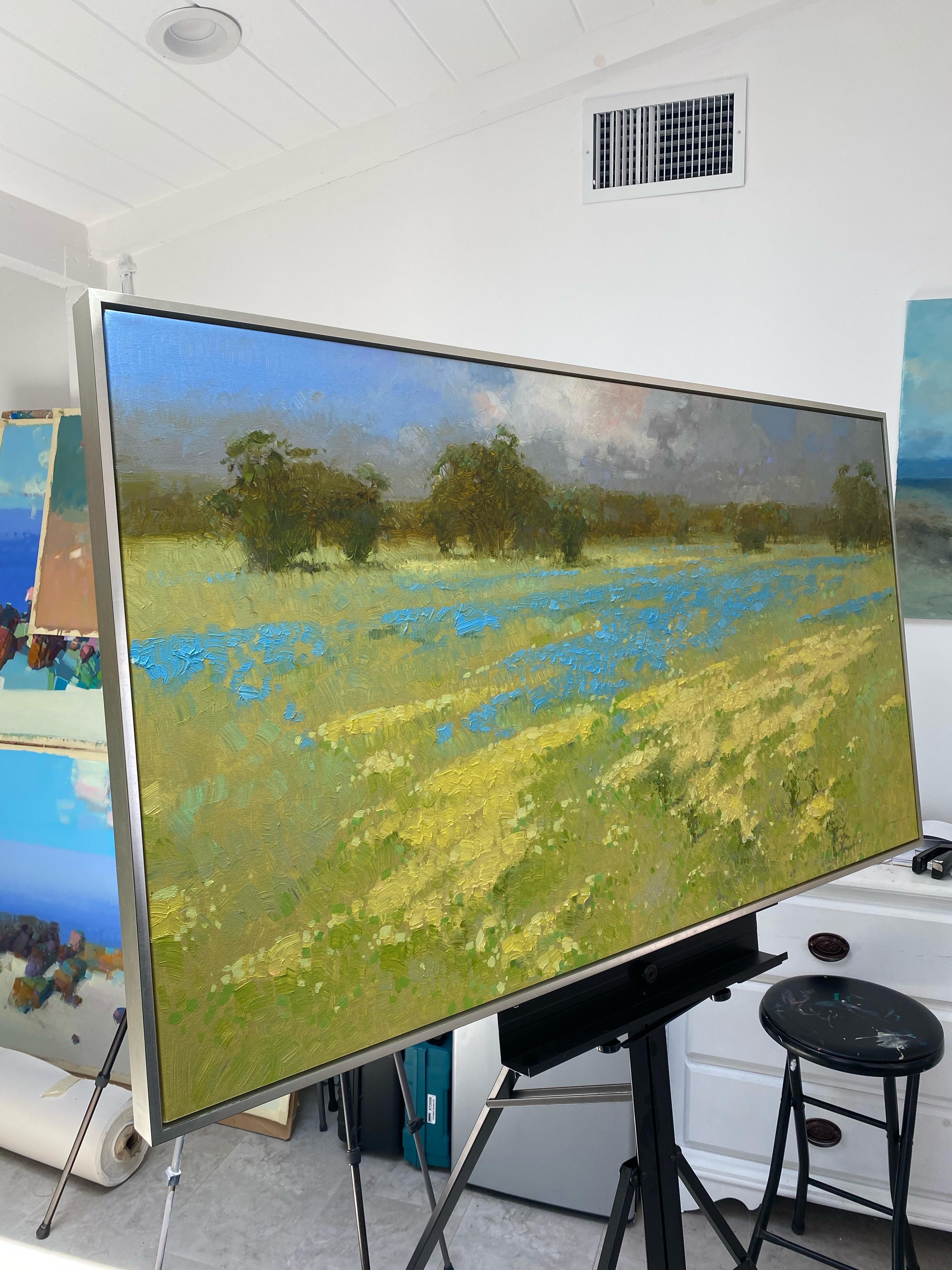Prato, Paesaggio, Pittura ad olio originale, incorniciata in vendita 1