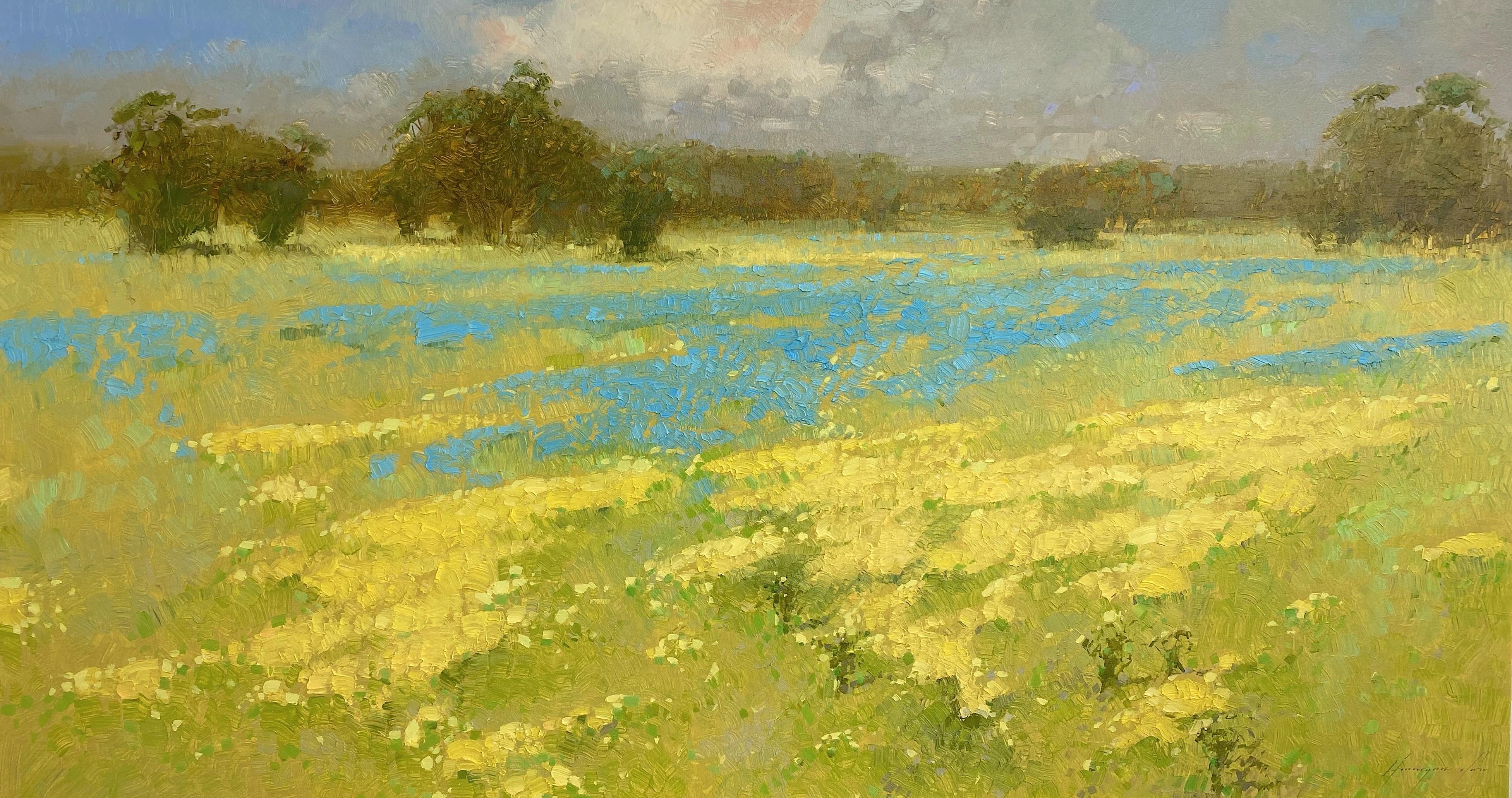 Vahe Yeremyan Landscape Painting - Meadow, Original oil Painting, Framed