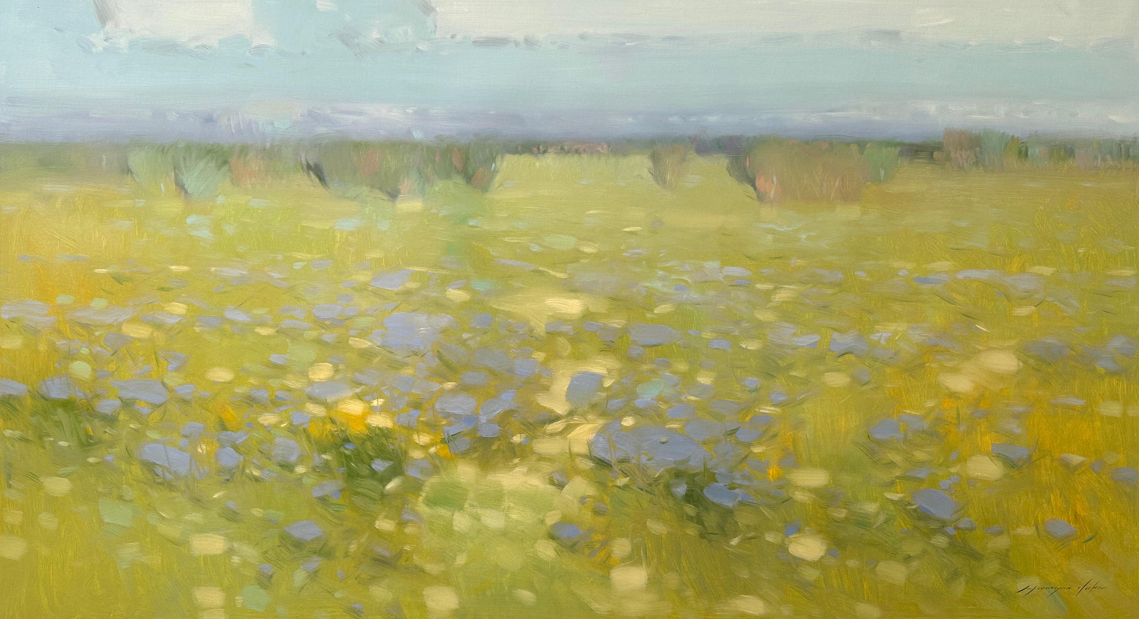 Vahe Yeremyan Landscape Painting - Meadow, Impressionism Original oil Painting, Ready to Hang