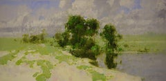 Meadow, Landscape Summer Day, Original Oil Painting, Ready to Hang