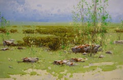 Emerald Meadow, Landscape Art Original Oil Painting, Ready to Hang
