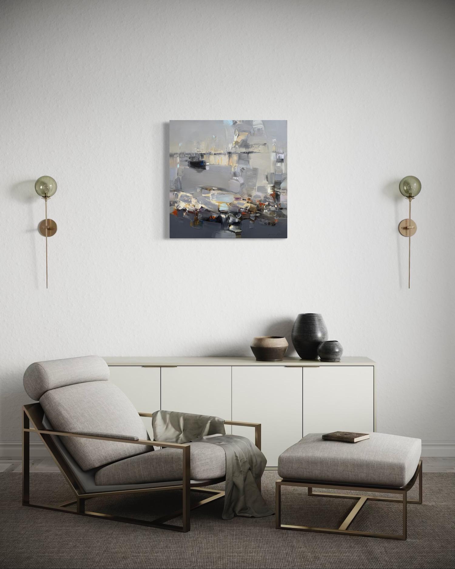 Misty Waters Meereslandschaft Abstrakte Kunst Original Ölgemälde, hängefertig (Impressionismus), Painting, von Vahe Yeremyan