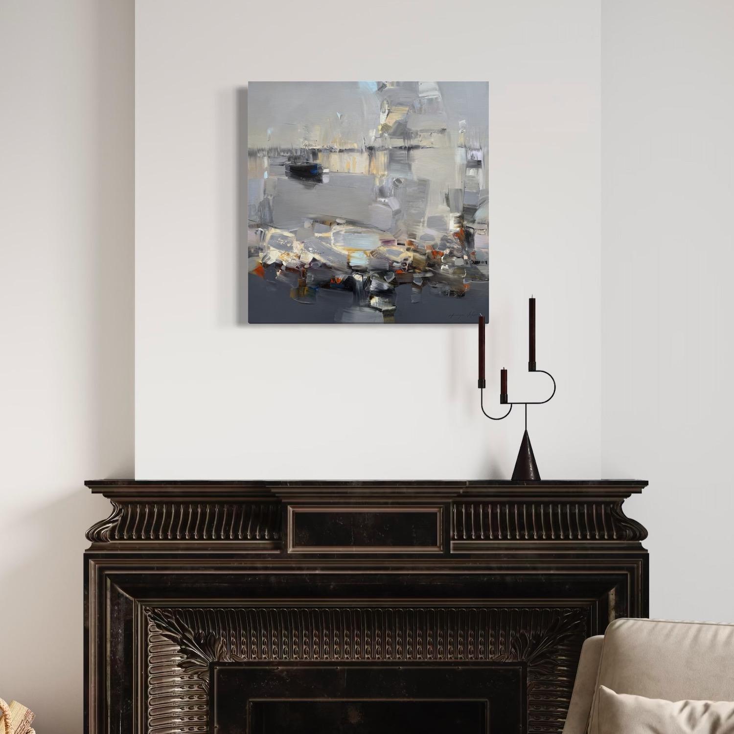 Misty Waters Meereslandschaft Abstrakte Kunst Original Ölgemälde, hängefertig im Angebot 2