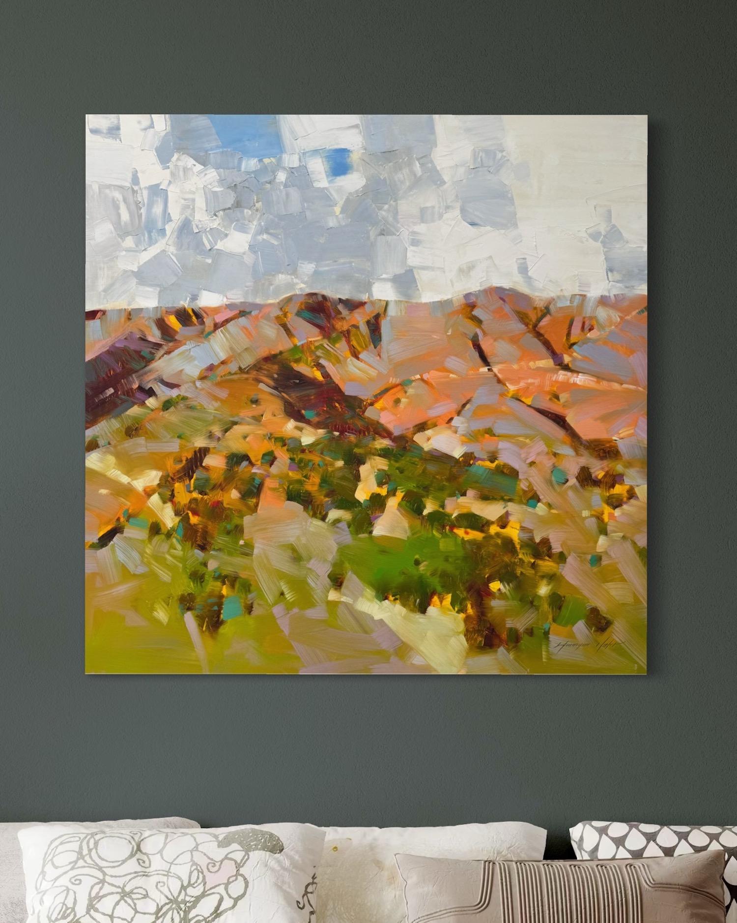 Montecito View Landscape Impressionism Original oil Painting Ready to Hang - Brown Landscape Painting by Vahe Yeremyan