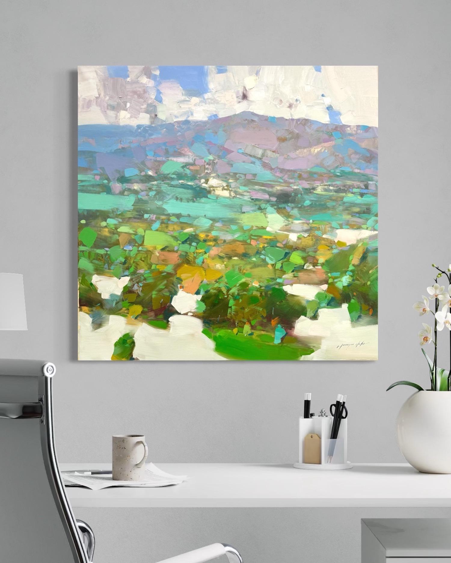 Montecito View Landscape Impressionism Original oil Painting Ready to Hang - Gray Landscape Painting by Vahe Yeremyan