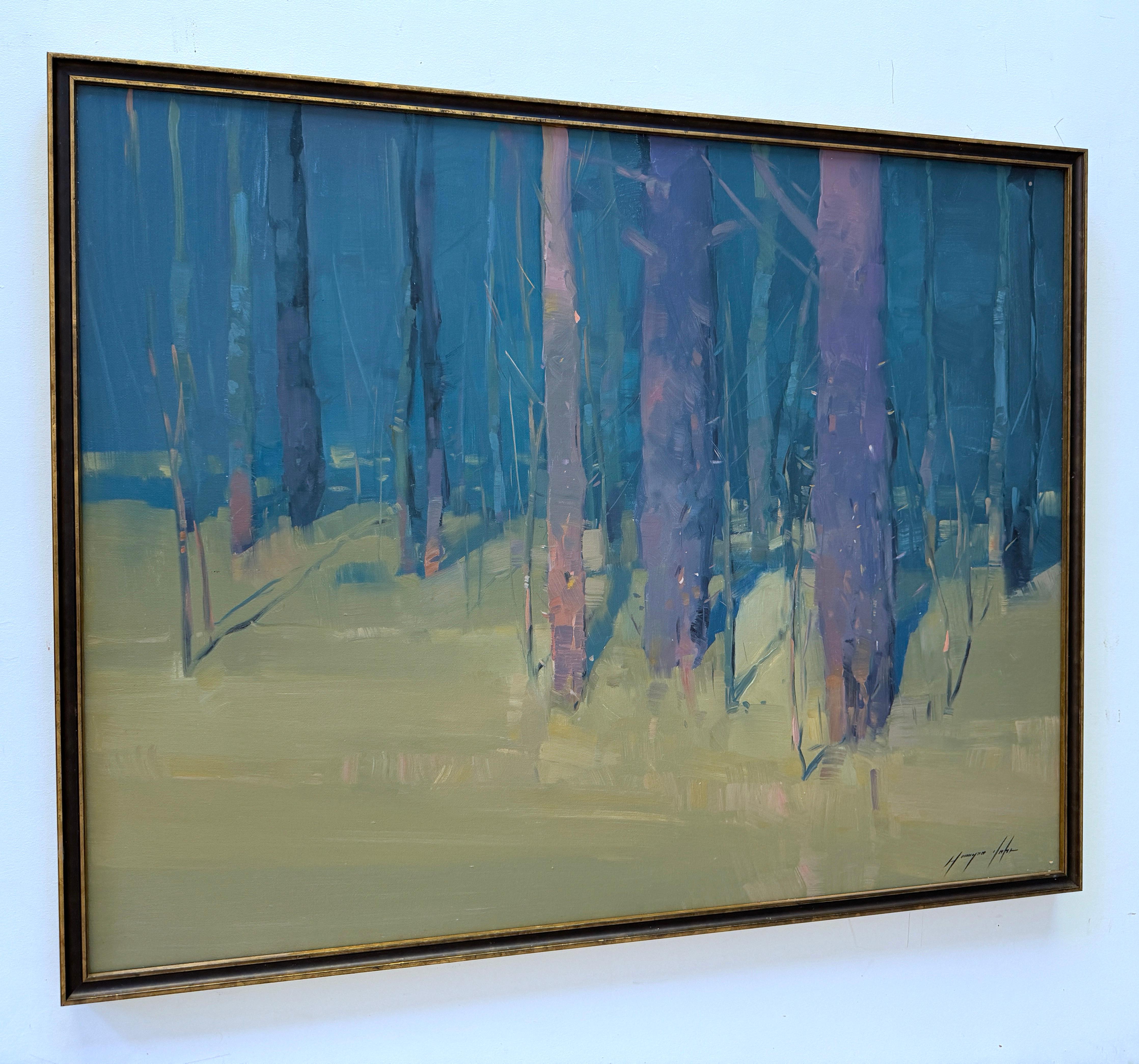 Pittura ad olio di paesaggio, Alberi, Impressionismo, Notte, Foresta, 
Artista: Vahe Yeremyan 
Opera: Pittura a olio originale, opera d'arte fatta a mano, pezzo unico 
Mezzo: Olio su tela 
Anno: 2024
Stile: Impressionismo, 
Oggetto: Alberi della