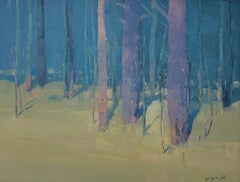 Moon Trees, Landscape Impressionism Original oil Painting, Ready to Hang