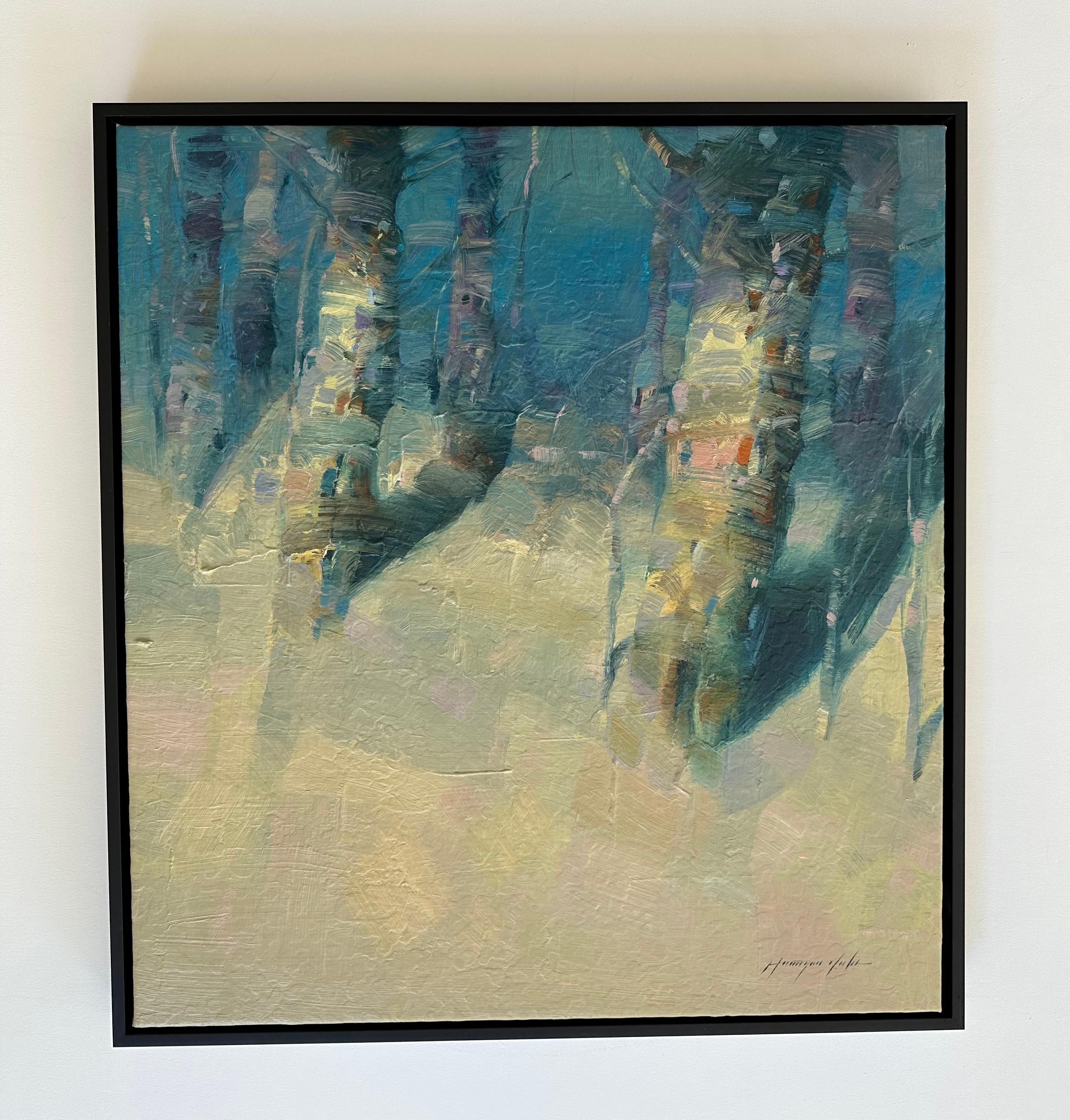 Alberi della luna, Impressionismo, Pittura ad olio originale, pronta da appendere - Painting di Vahe Yeremyan
