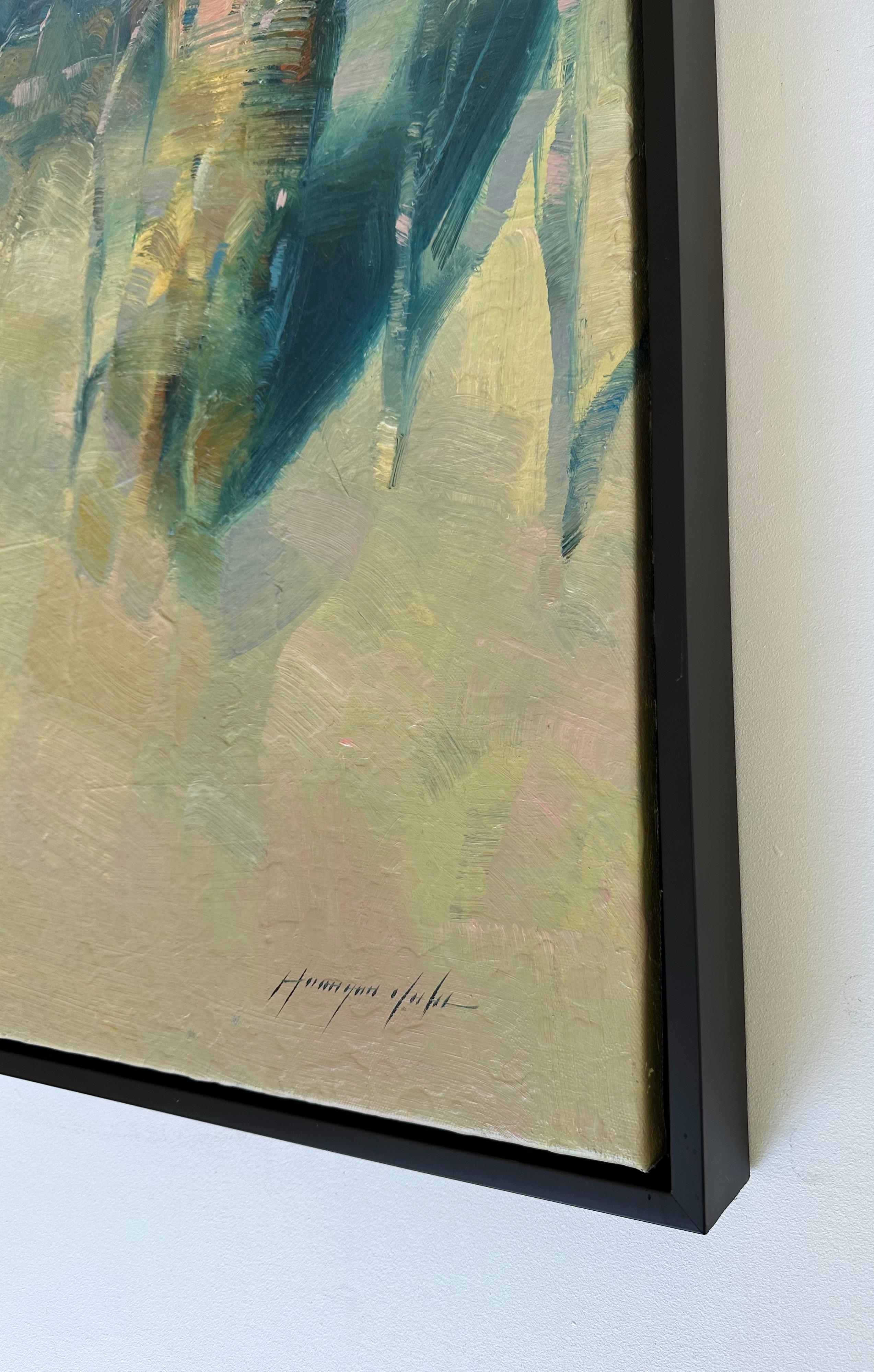 Alberi della luna, Impressionismo, Pittura ad olio originale, pronta da appendere in vendita 1