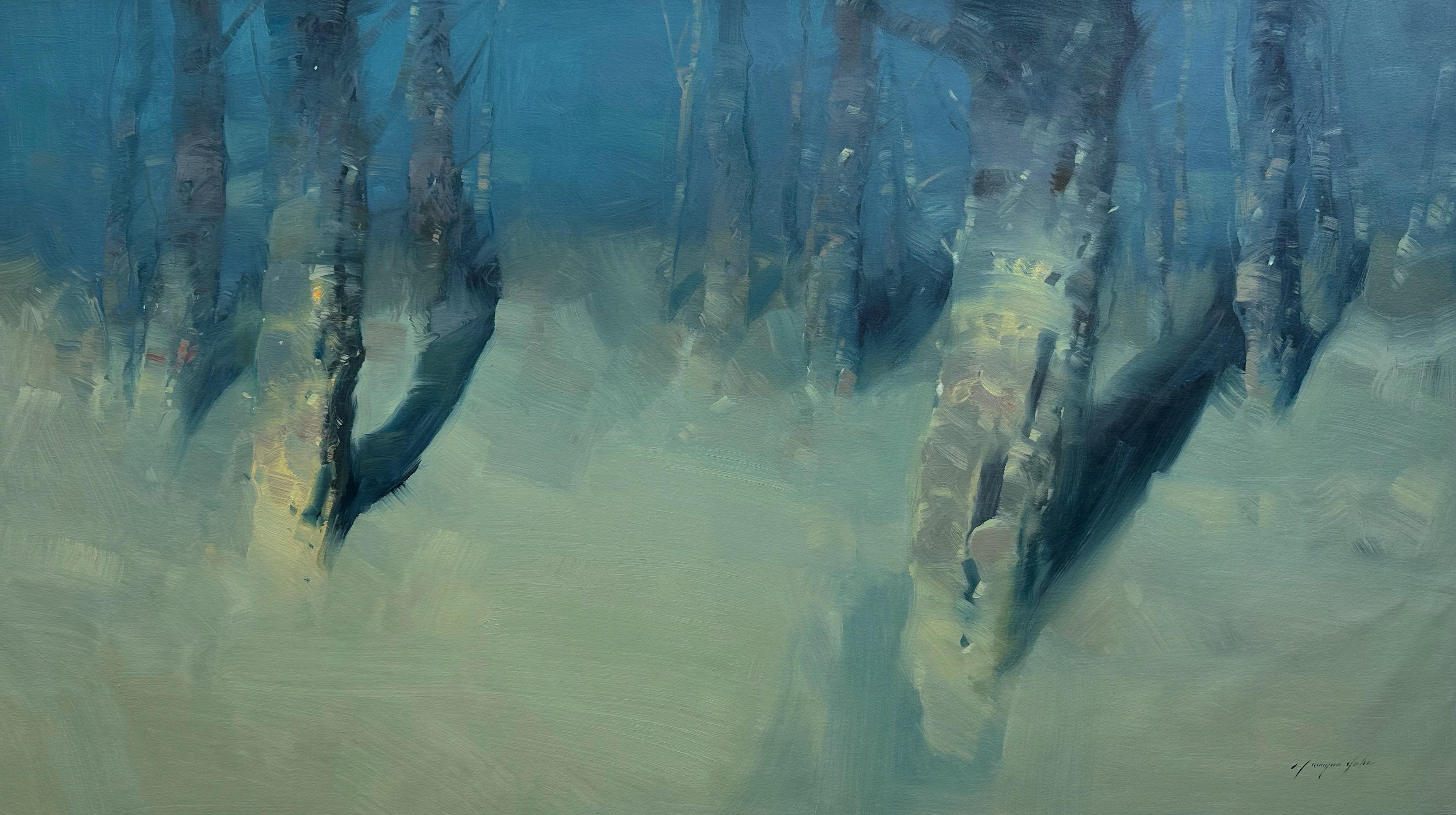 Landscape Painting Vahe Yeremyan - Peinture à l'huile originale « Moon Trees », prête à être accrochée