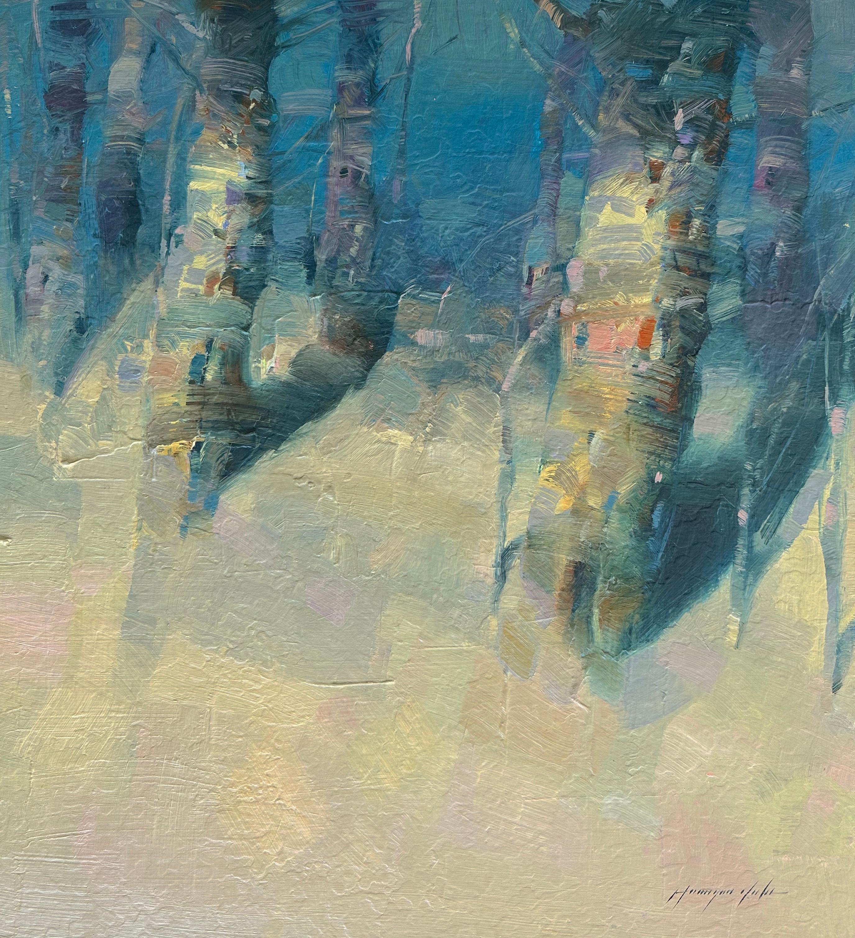 Landscape Painting di Vahe Yeremyan - Alberi della luna, Impressionismo, Pittura ad olio originale, pronta da appendere