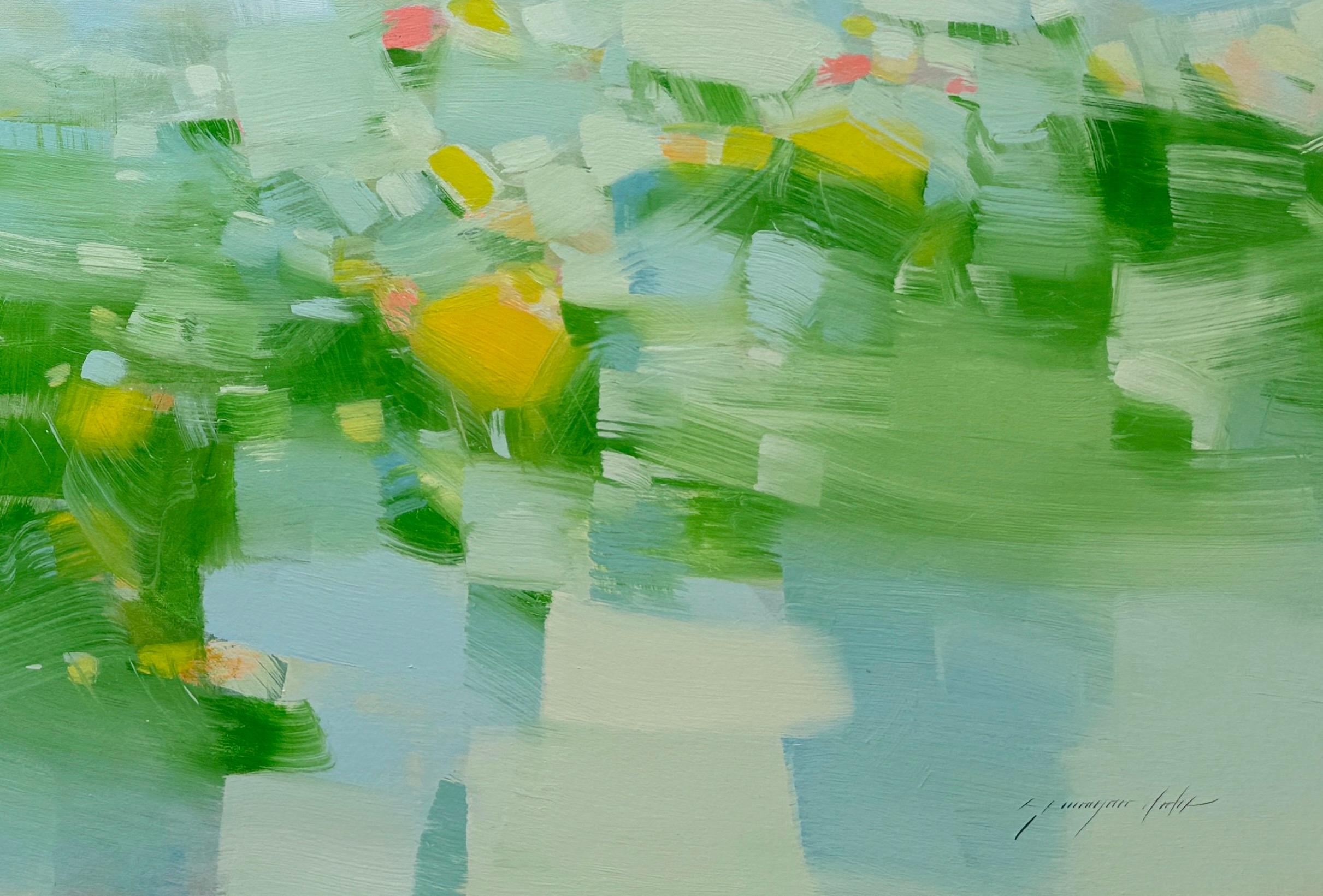 Morning Fog, Große Landschaft, Original-Ölgemälde in Öl, hängefertig (Impressionismus), Painting, von Vahe Yeremyan