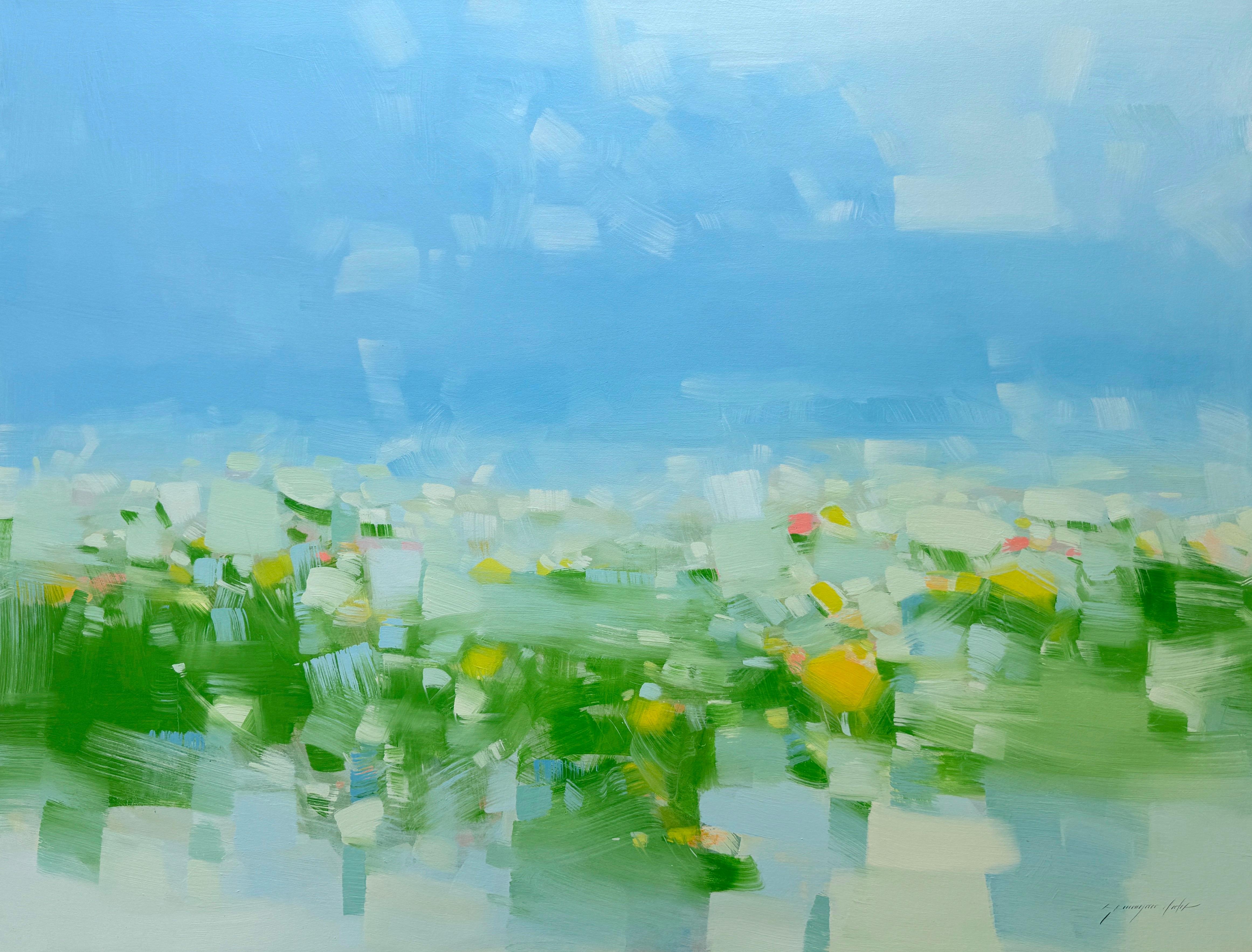 Niebla matinal, Gran paisaje Pintura al óleo original, Lista para colgar