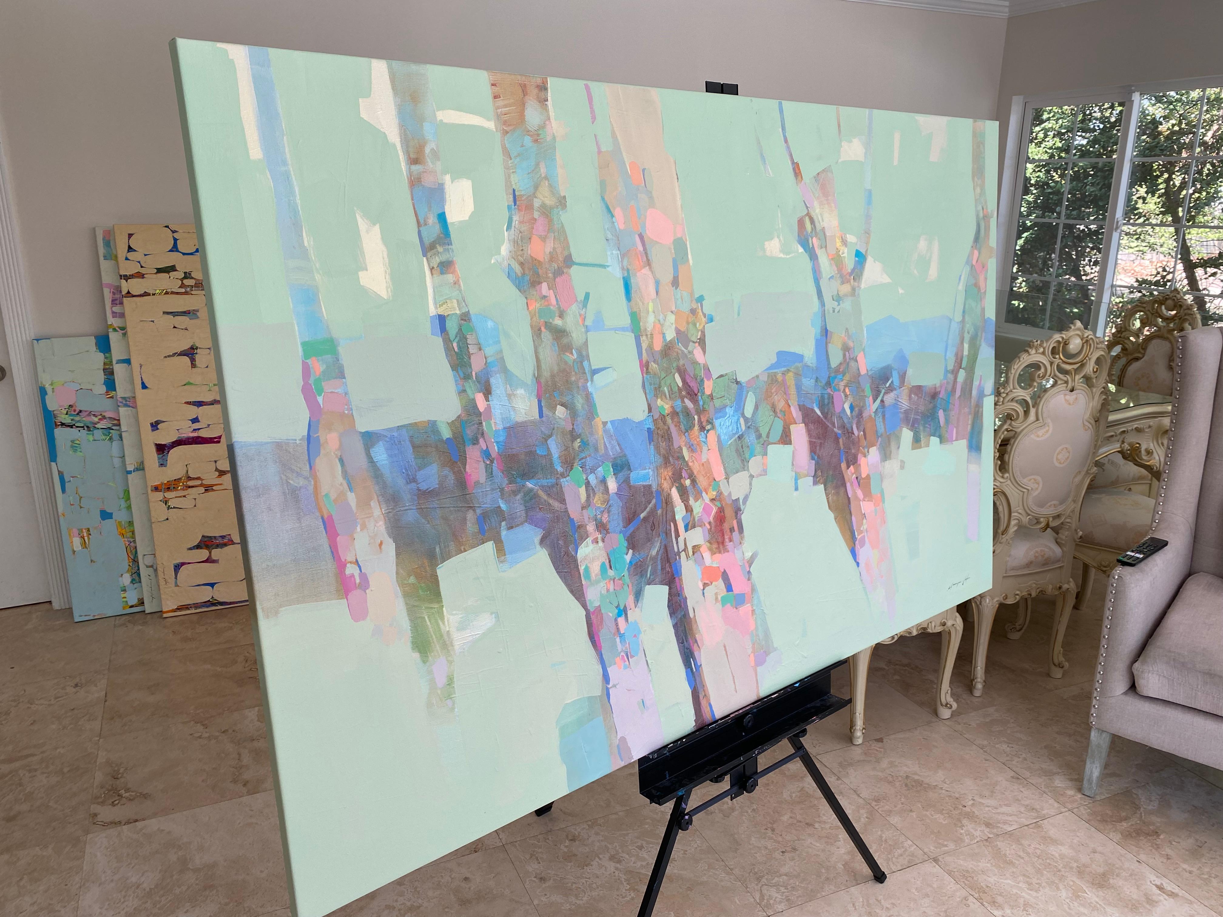 Morning Grove, Paesaggio astratto Pittura ad olio originale, pronta da appendere - Painting Impressionismo di Vahe Yeremyan