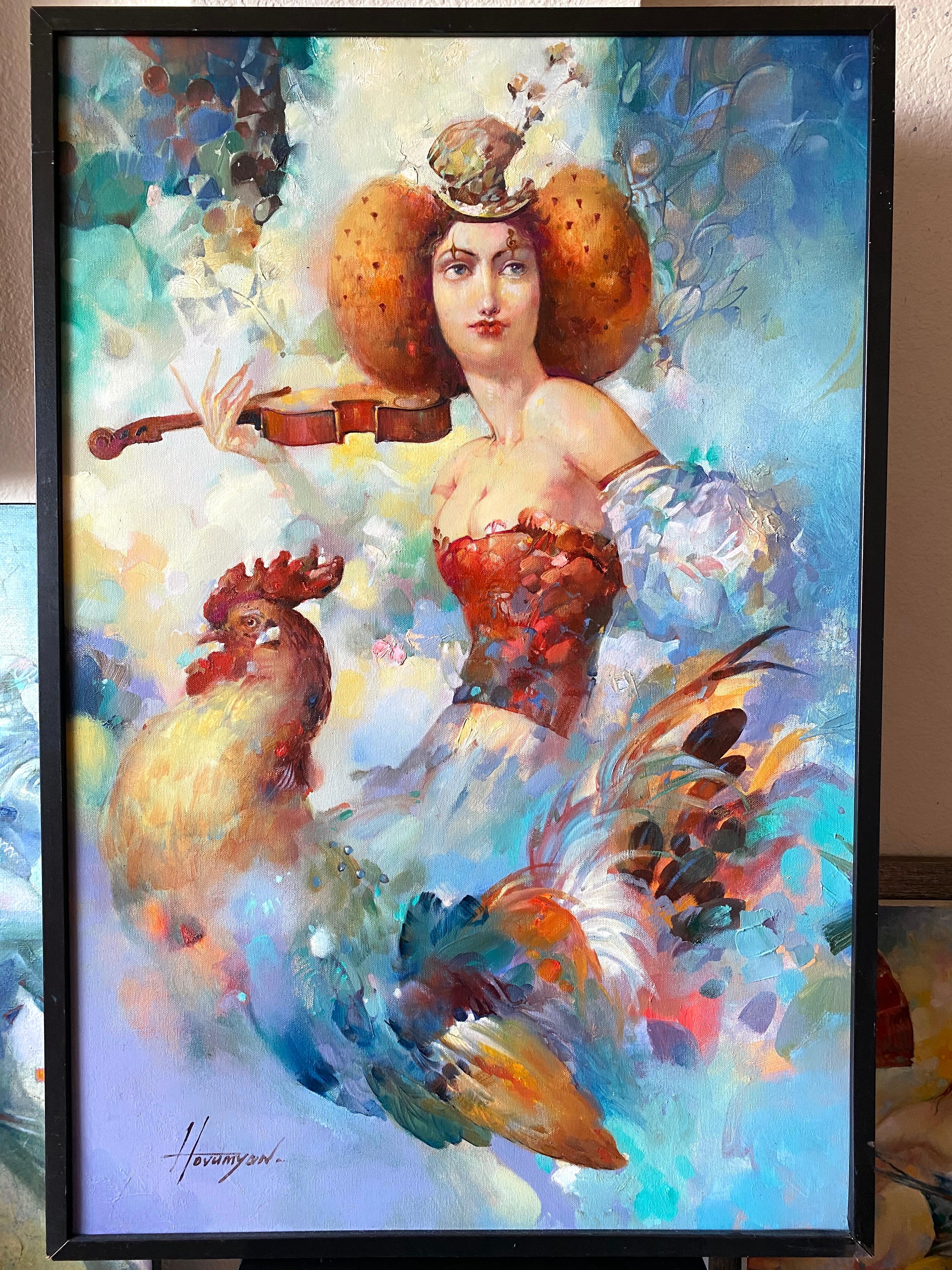 Melodía Matutina, Arte Figurativo Surrealismo, Pintura al óleo original, Lista para colgar - Painting de Vahe Yeremyan