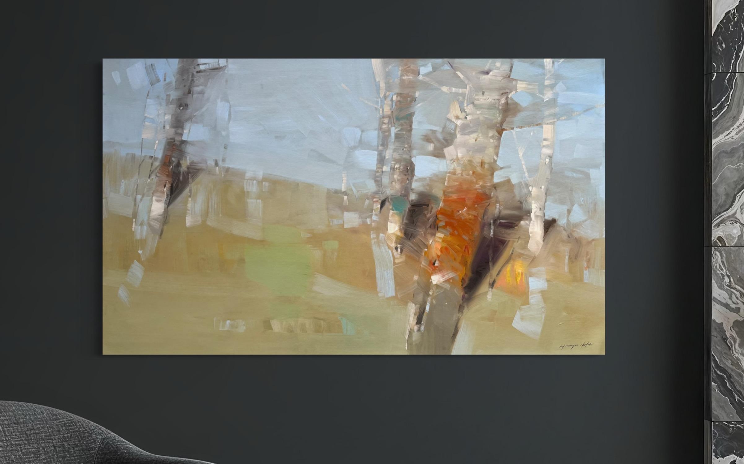 Morning Trees Landschaft Impressionismus Original Ölgemälde, hängefertig – Painting von Vahe Yeremyan