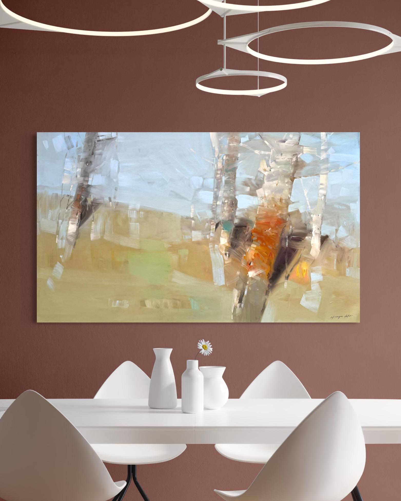 Morning Trees Landschaft Impressionismus Original Ölgemälde, hängefertig im Angebot 1