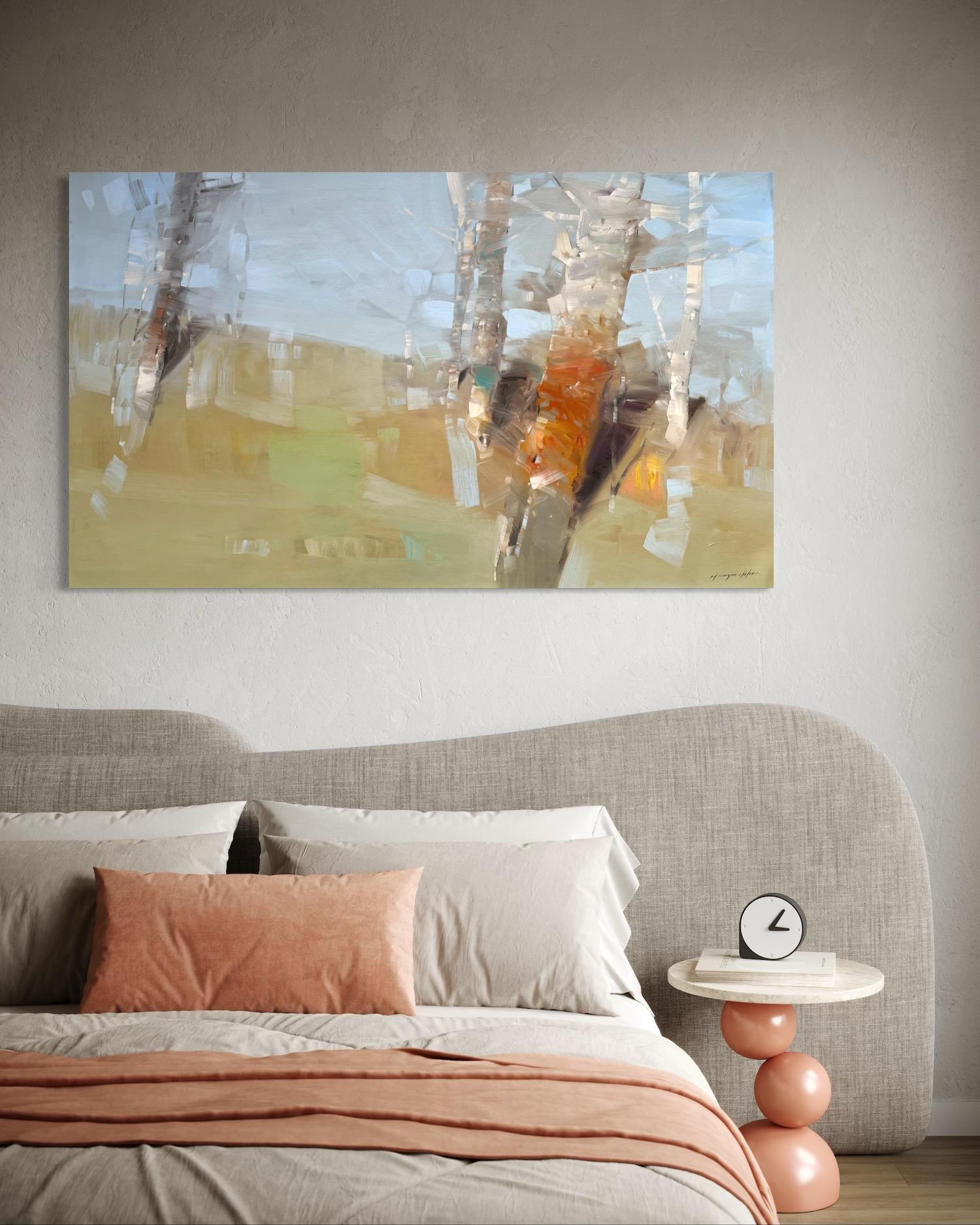 Morning Trees Landschaft Impressionismus Original Ölgemälde, hängefertig im Angebot 2