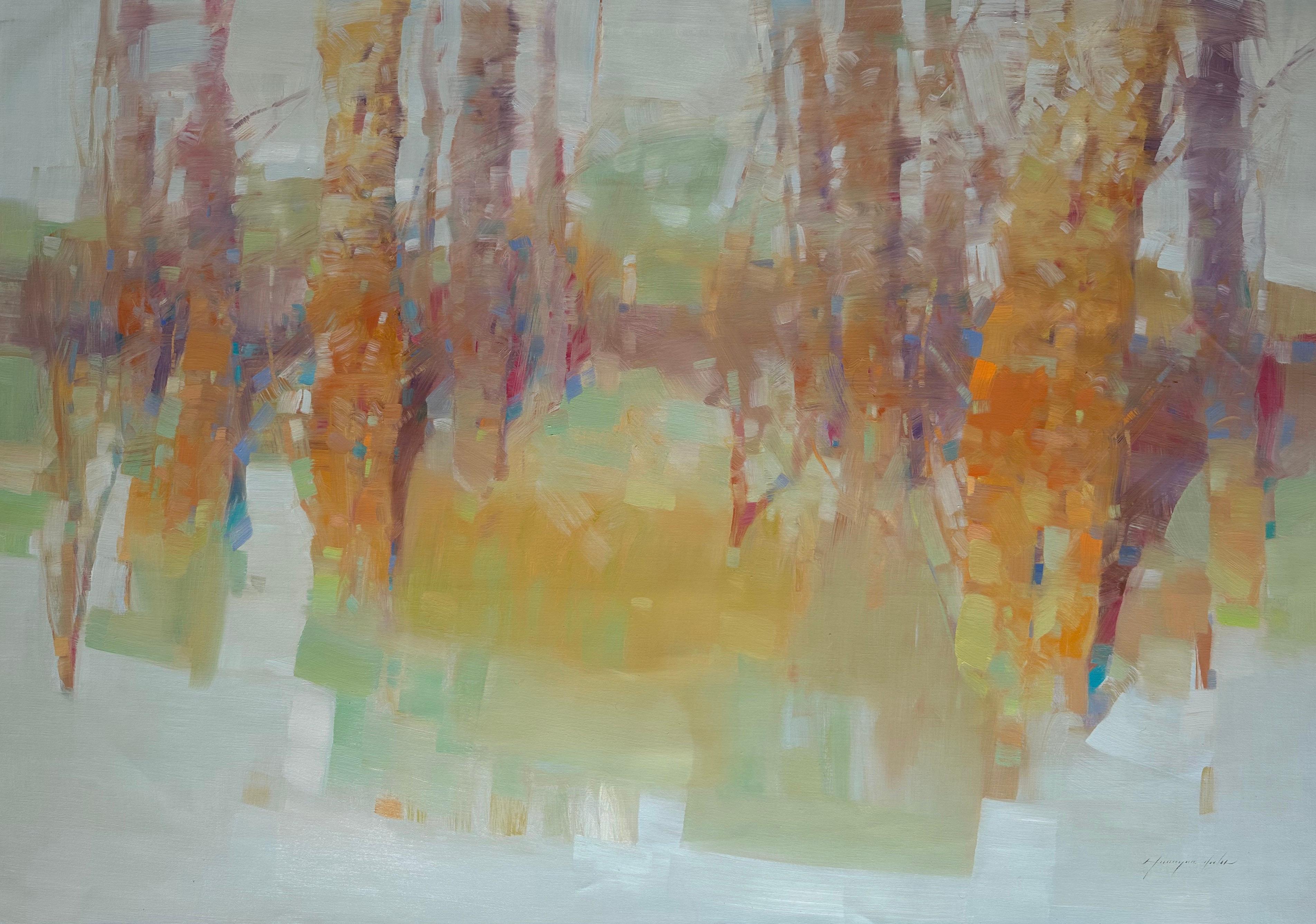 Peinture à l'huile originale Morning Trees, prête à être accrochée