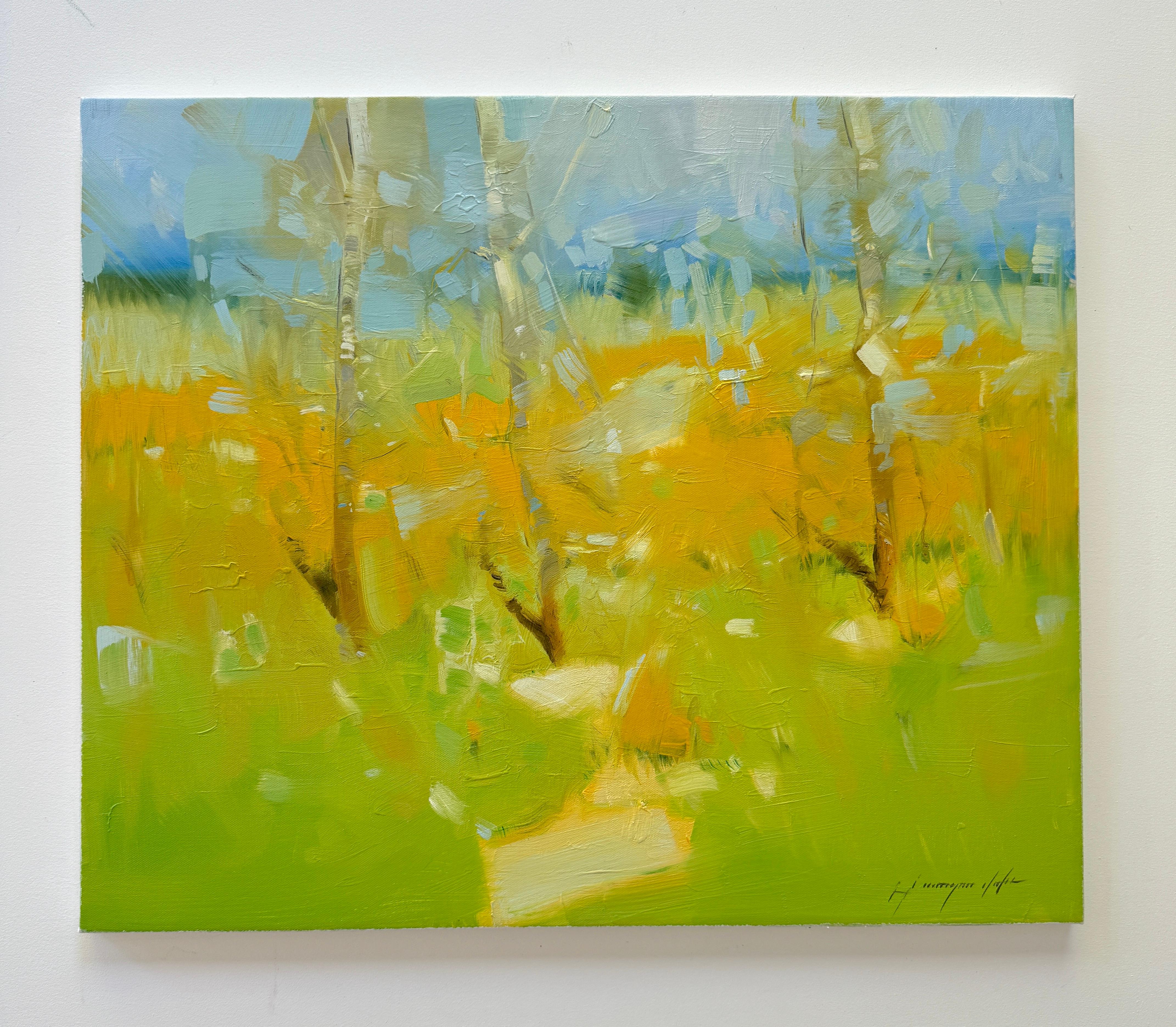 Morning Vibe, Landscape impressionism Original oil Painting, Ready to Hang - Brown Landscape Painting by Vahe Yeremyan