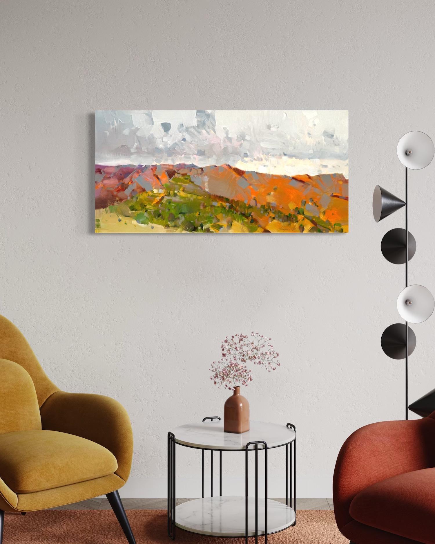 Paesaggio con vista sulla montagna Impressionismo Pittura ad olio originale pronta da appendere - Painting di Vahe Yeremyan