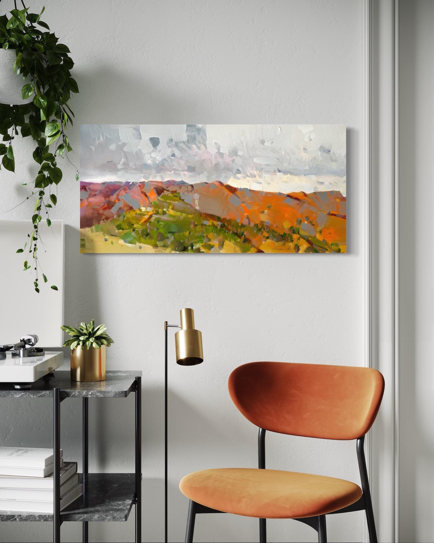 Paesaggio con vista sulla montagna Impressionismo Pittura ad olio originale pronta da appendere in vendita 3