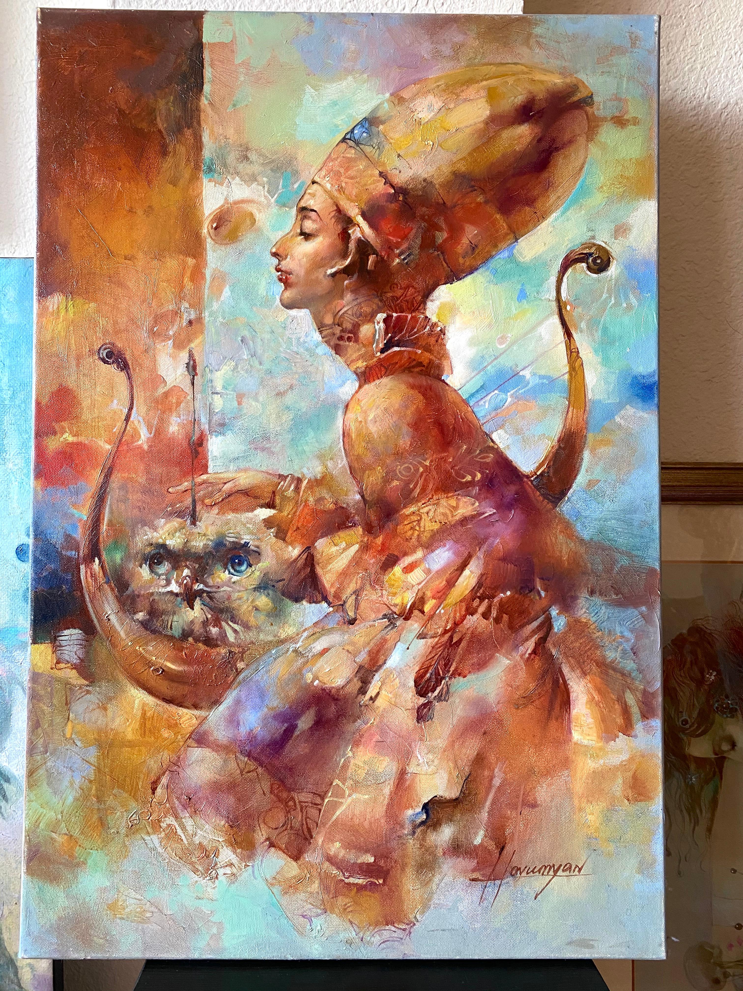 Musician, Original oil Painting, Ready to Hang - Brown Figurative Painting by Vahe Yeremyan