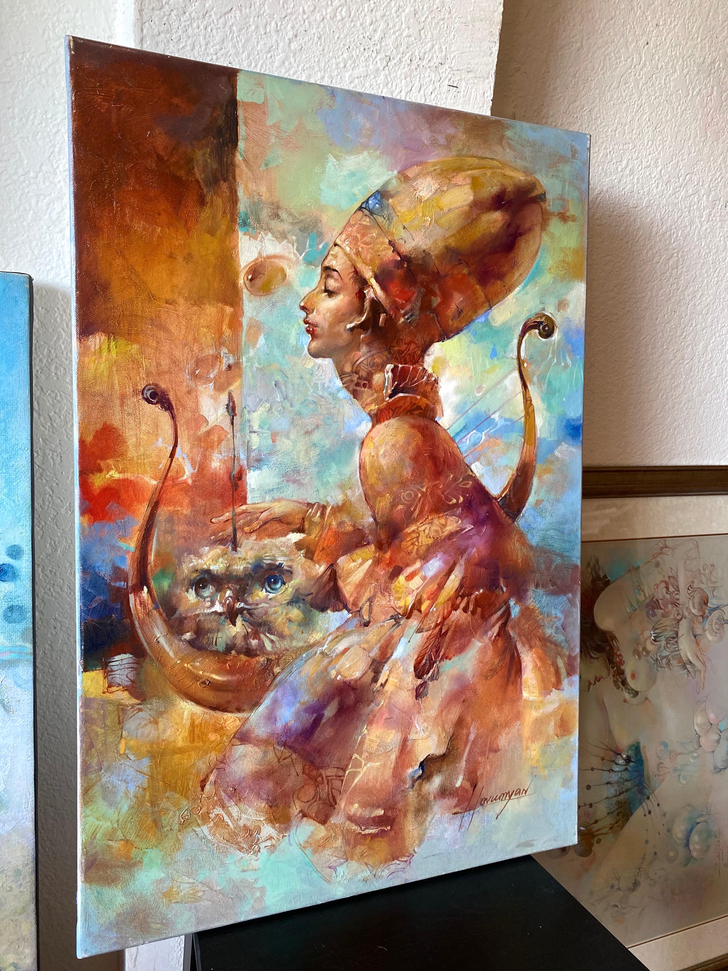Musicista, Ritratto, Surrealismo, Pittura ad olio originale, pronta da appendere - Painting Impressionismo di Vahe Yeremyan