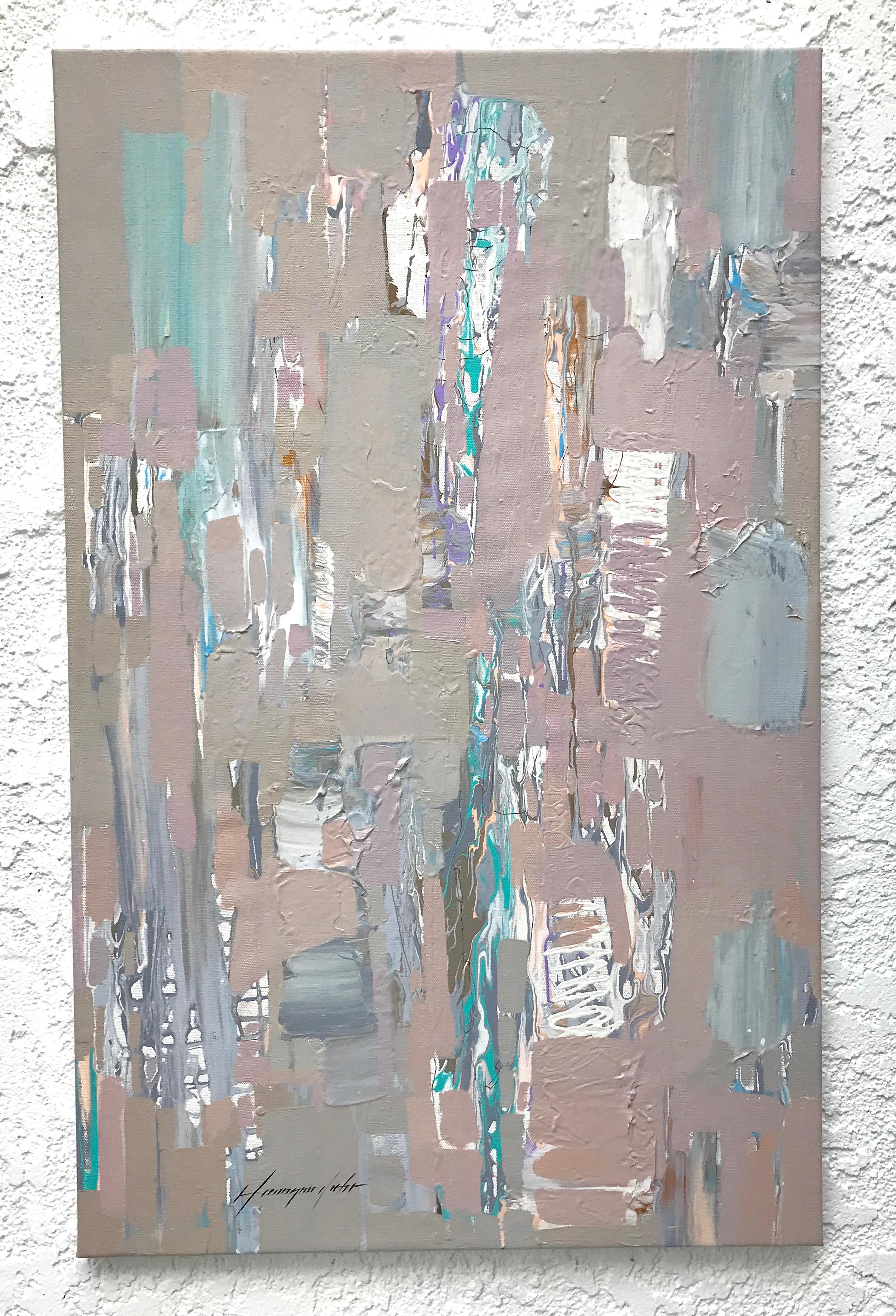Costruzione neutra, pittura ad olio astratta originale, pronta da appendere - Painting di Vahe Yeremyan