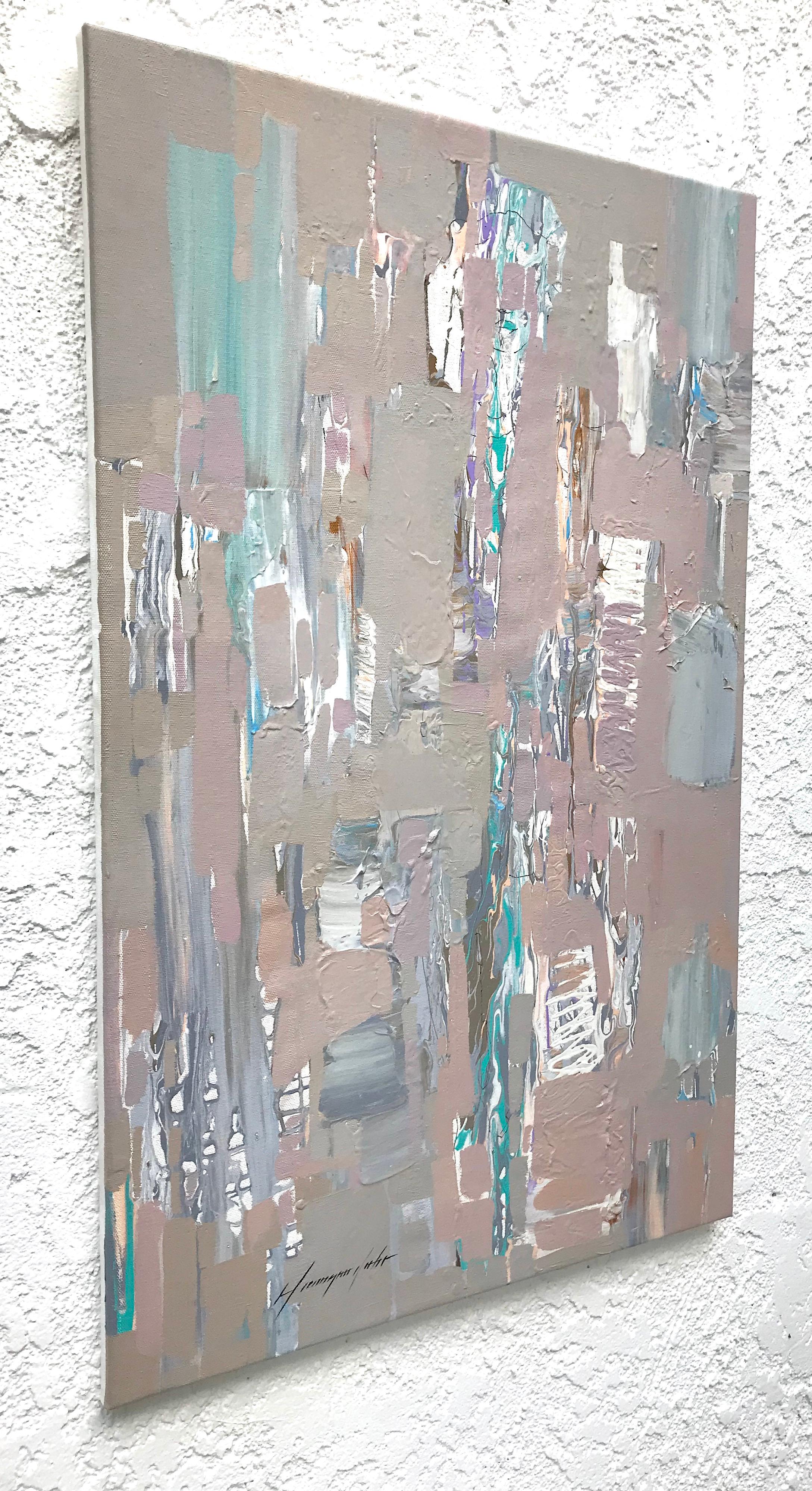 Costruzione neutra, pittura ad olio astratta originale, pronta da appendere - Painting Impressionismo di Vahe Yeremyan