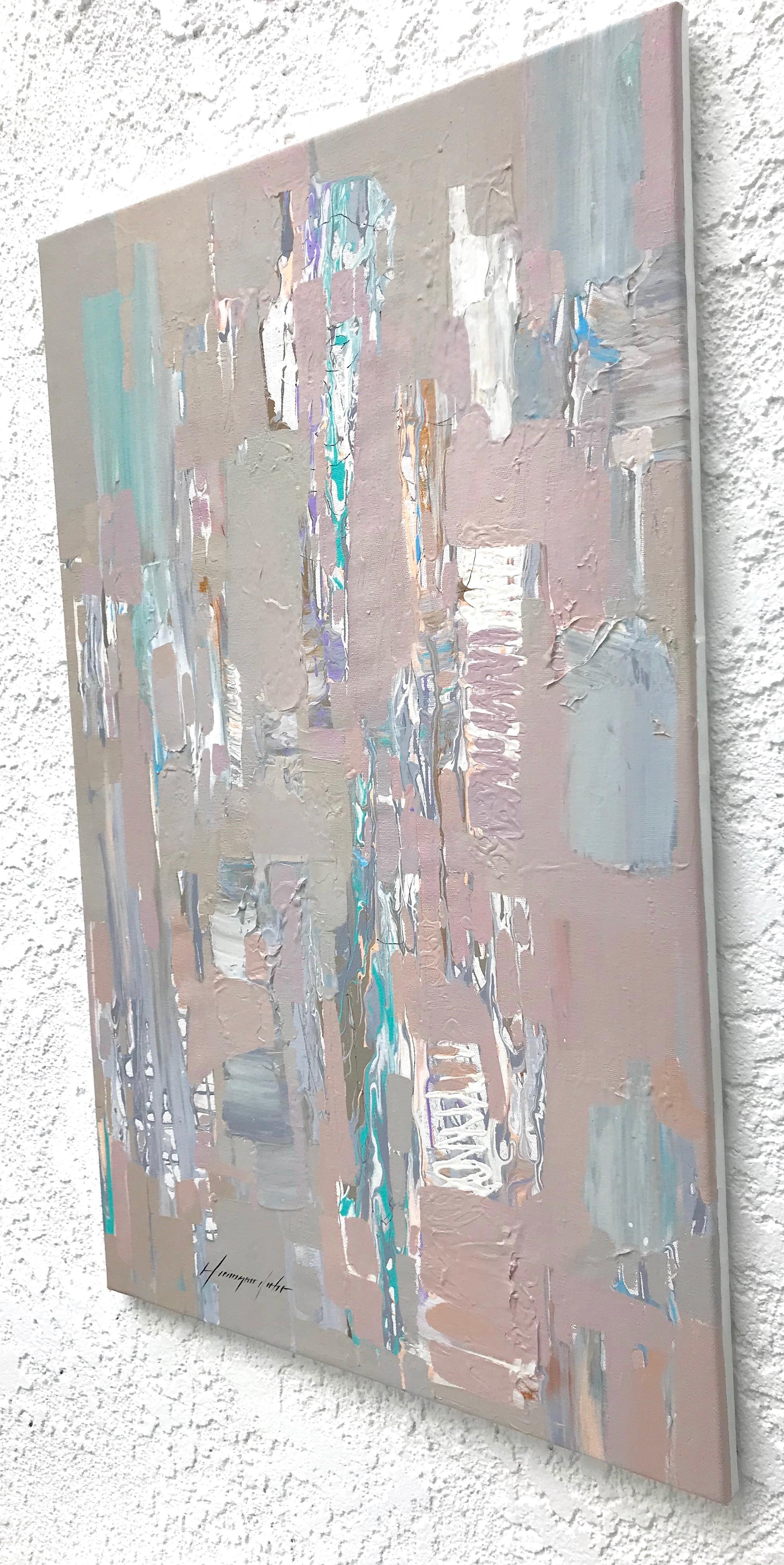 Costruzione neutra, pittura ad olio astratta originale, pronta da appendere - Abstract Painting Grigio di Vahe Yeremyan