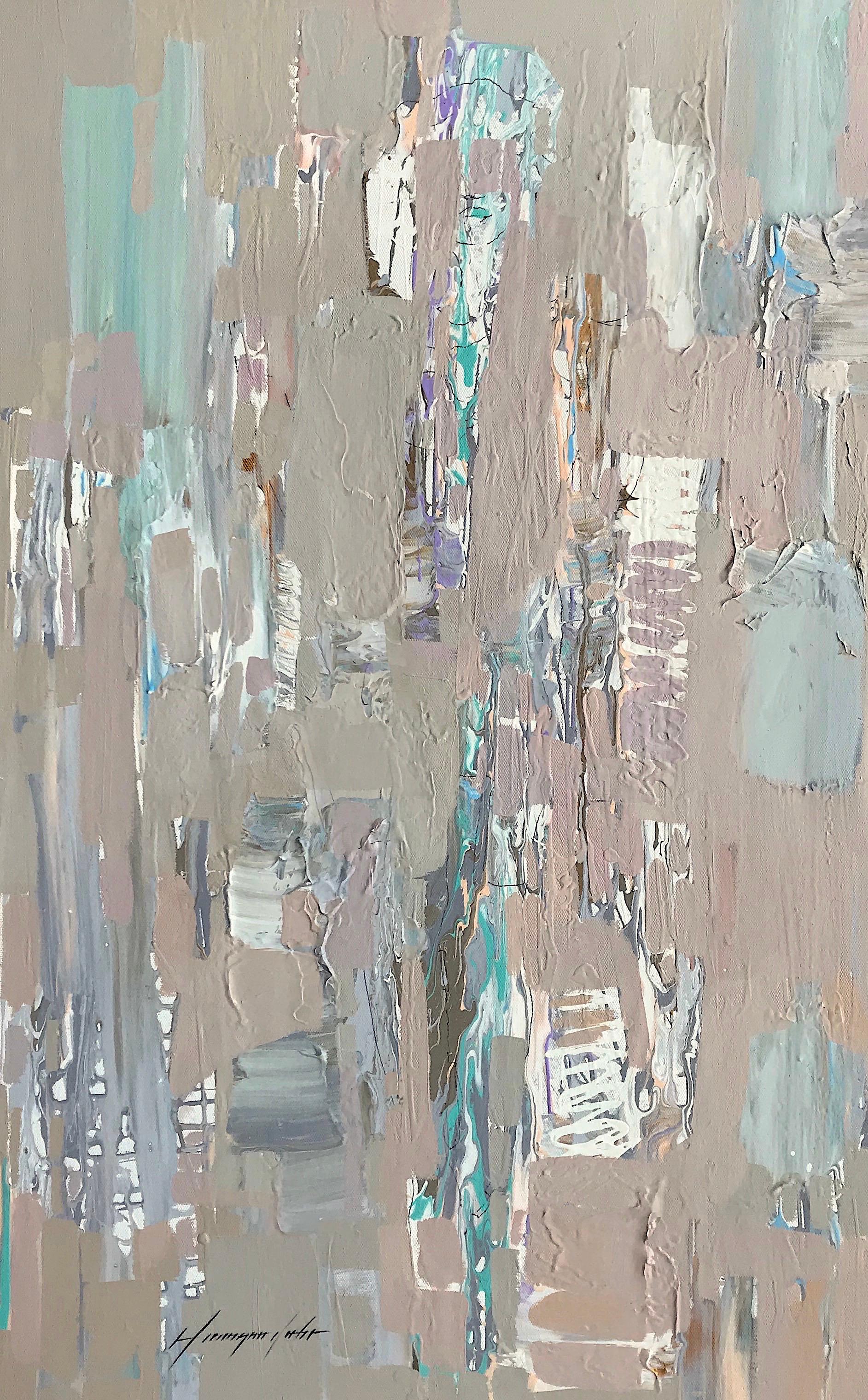 Abstract Painting di Vahe Yeremyan - Costruzione neutra, pittura ad olio astratta originale, pronta da appendere