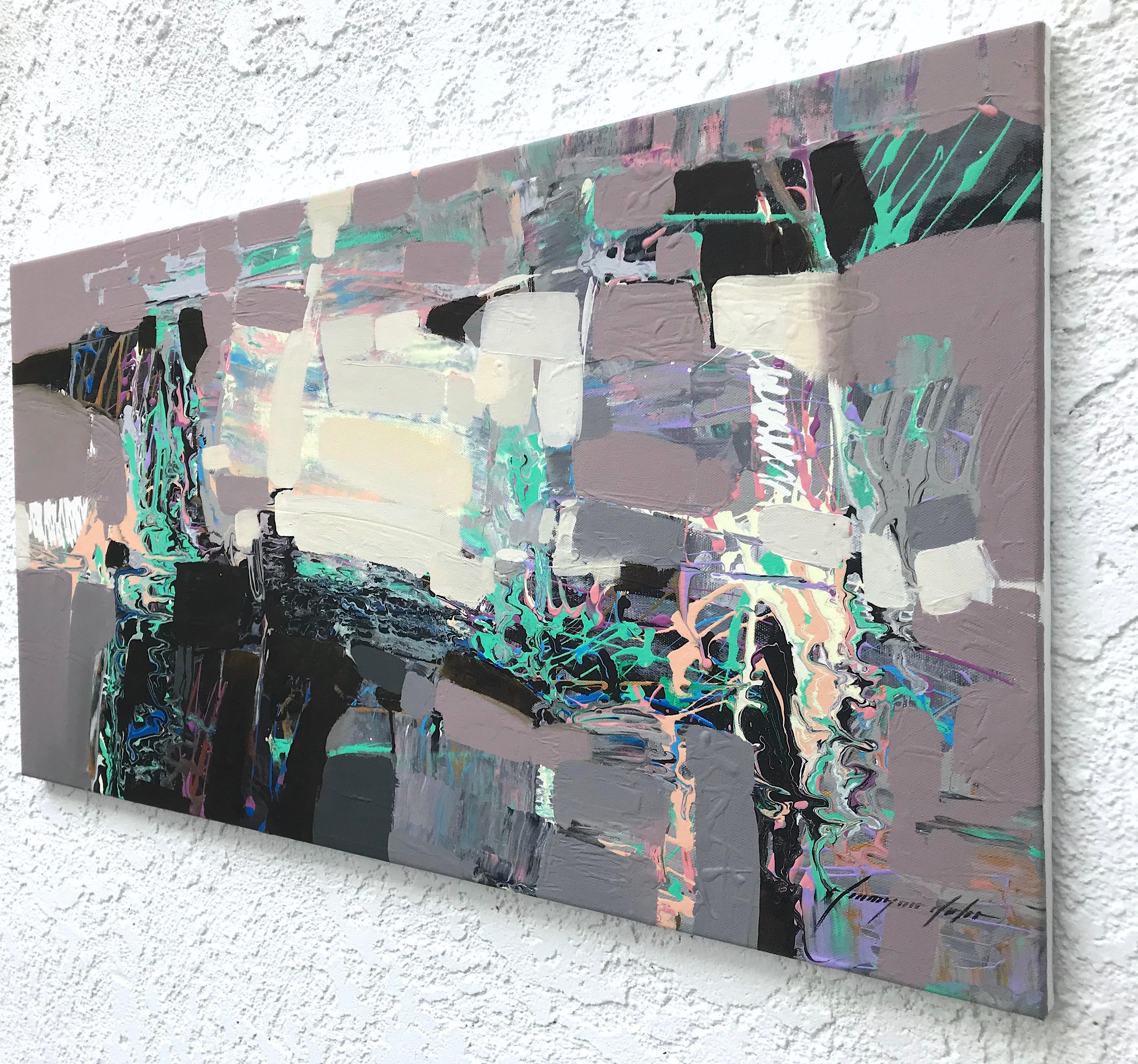 Neutre à Portland, peinture à l'huile abstraite, prête à être accrochée - Gris Abstract Painting par Vahe Yeremyan