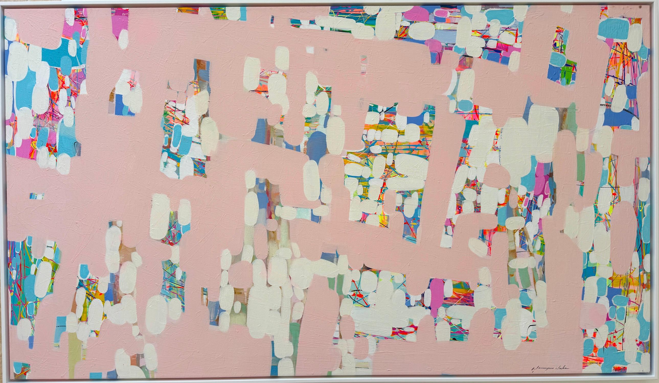 Nocturne in Pink Abstract Artwork Original Painting Ready to Hang - Beige Abstract Painting by Vahe Yeremyan