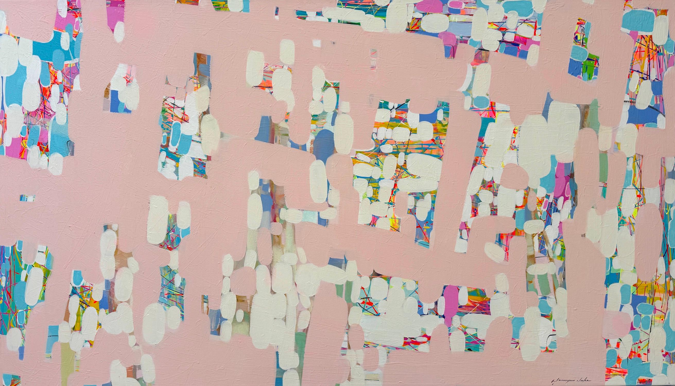 Vahe Yeremyan Abstract Painting - Nocturne in Pink Abstract Artwork Original Painting Ready to Hang