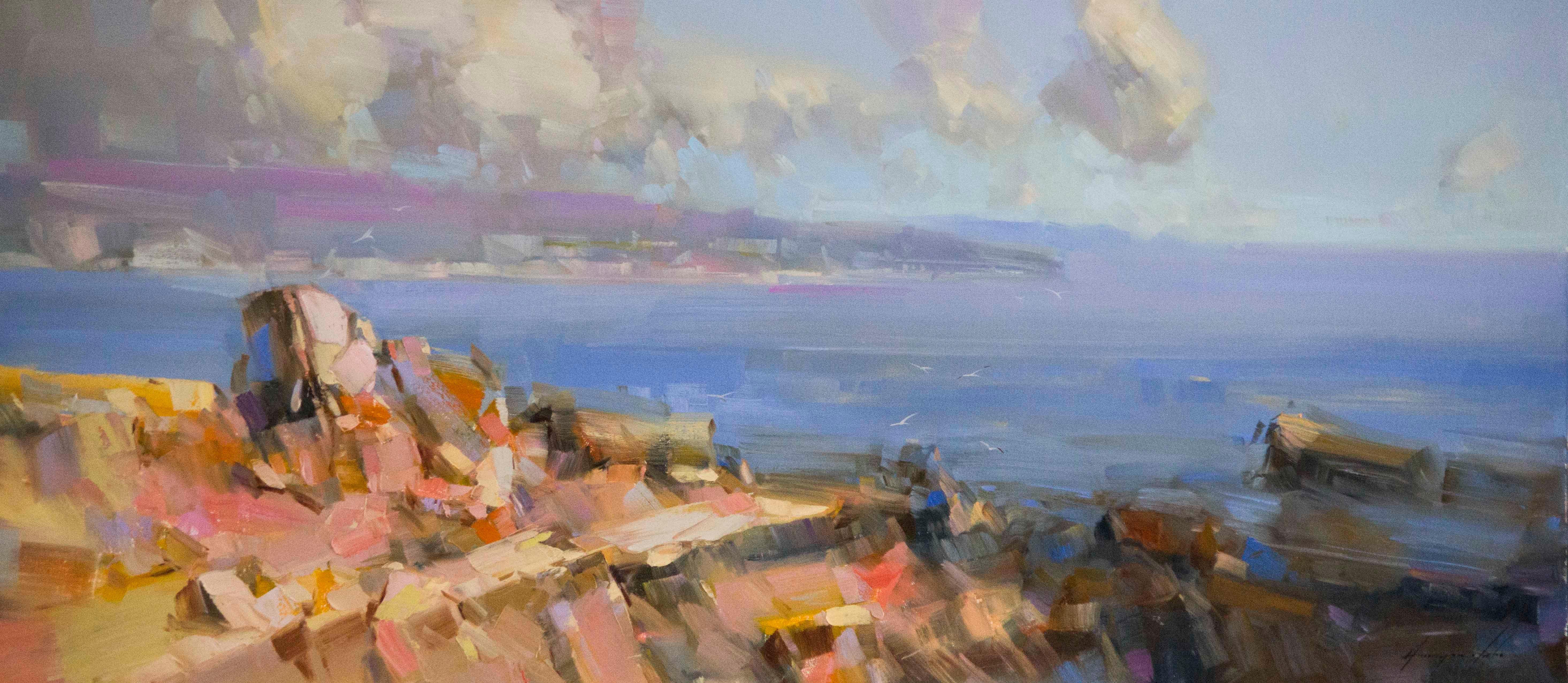 Vahe Yeremyan Landscape Painting - Ocean Cliffs, Original Oil Painting, Ready to Hang